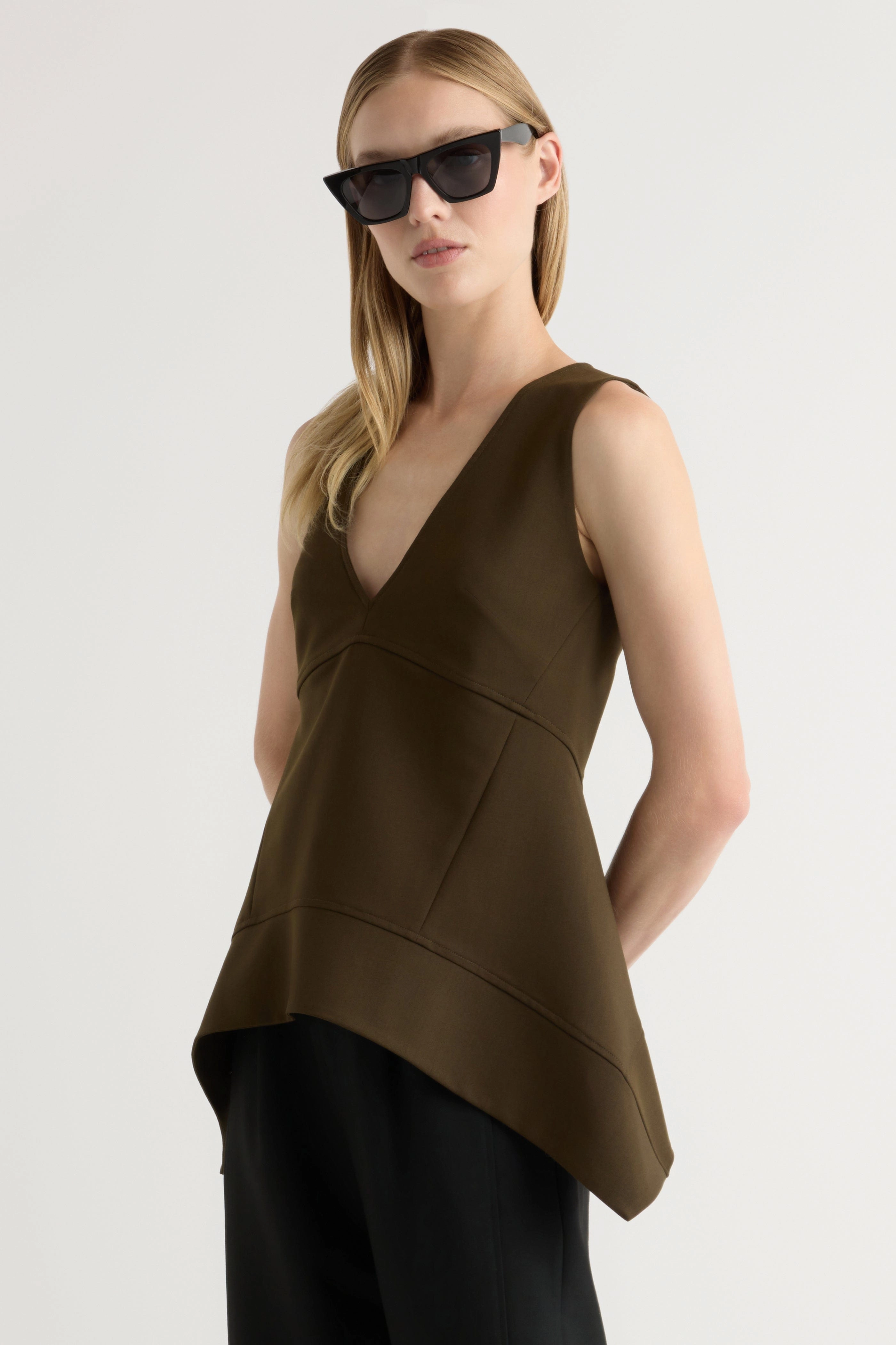 Mesh Lining Stain Repellent Coating Nakitha Asymmetric-Tunic Hem Blouse