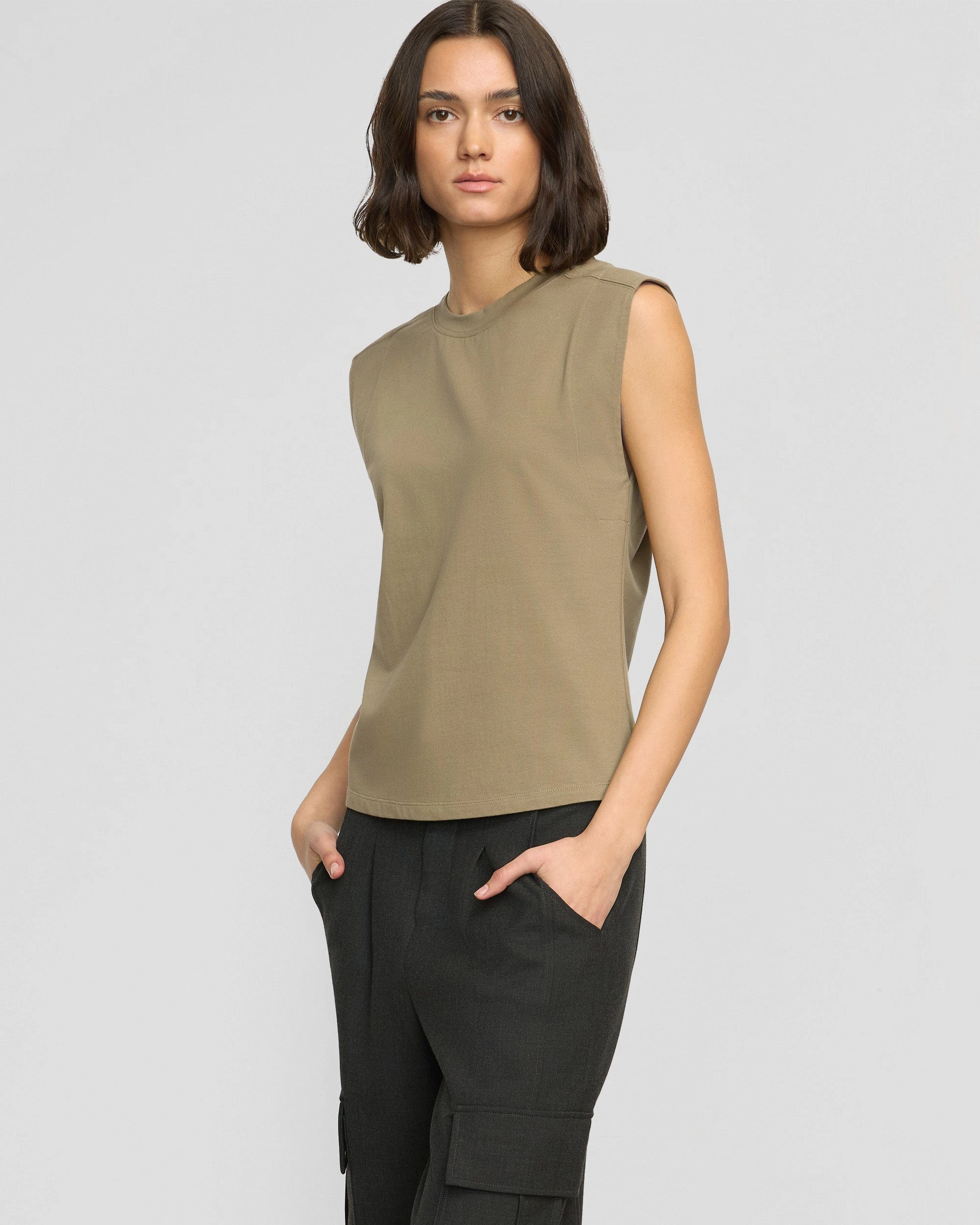 Flexible Knit FourWay Stretch Nana Organic Cotton Structured-Shoulder Tee