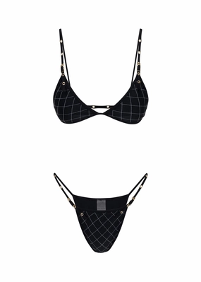 Naomi Buckle Bikini Bottom | Black Multi Panel Construction Temperature Control Technology