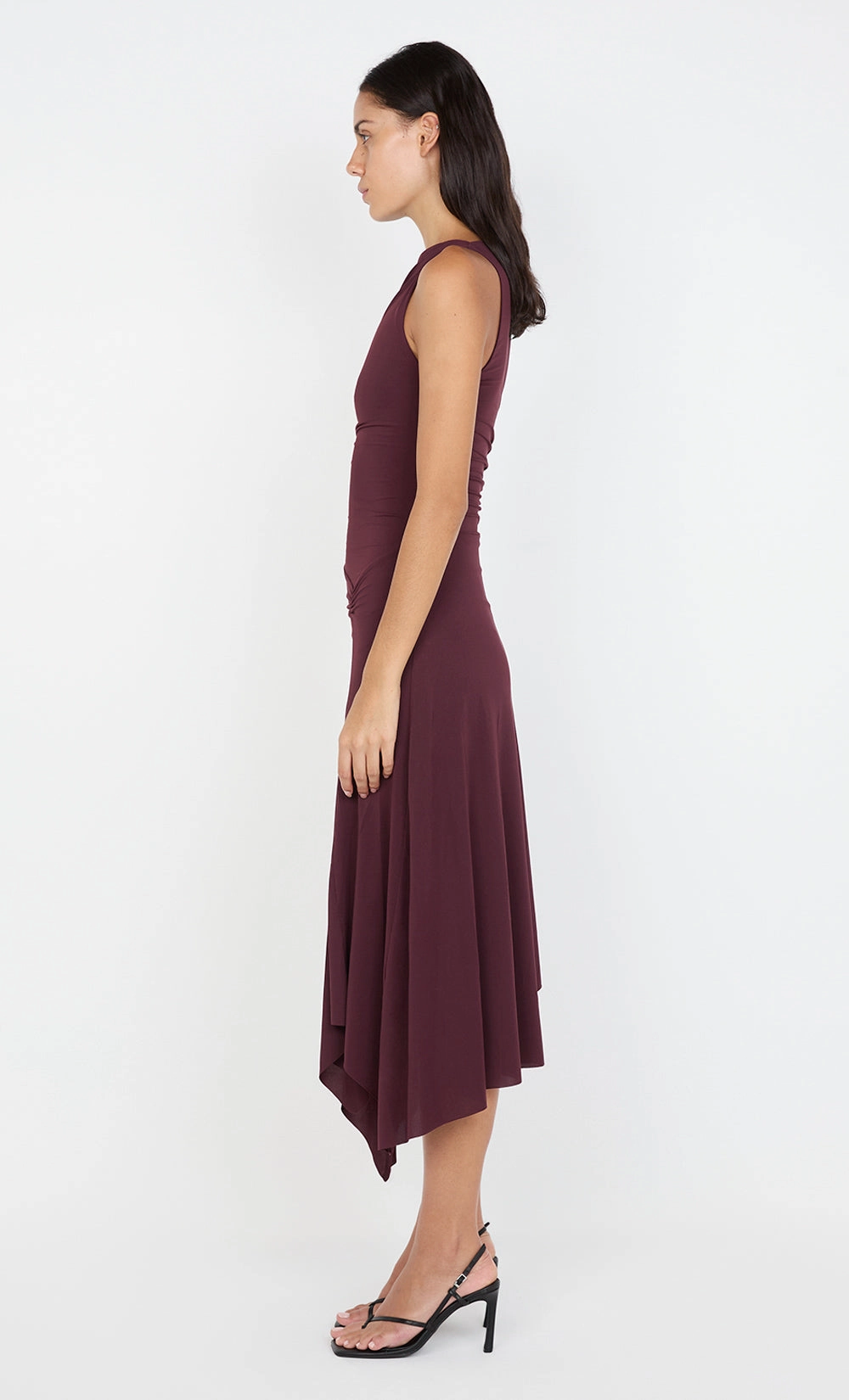 NARA ASYM MIDI DRESS - PLUM Silky Mood