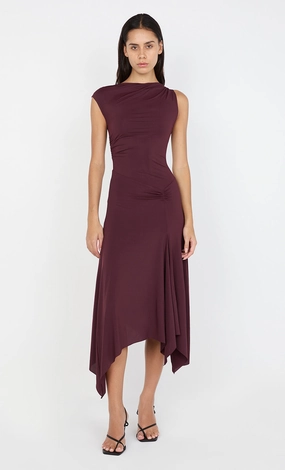 Fluid movement NARA ASYM MIDI DRESS - PLUM