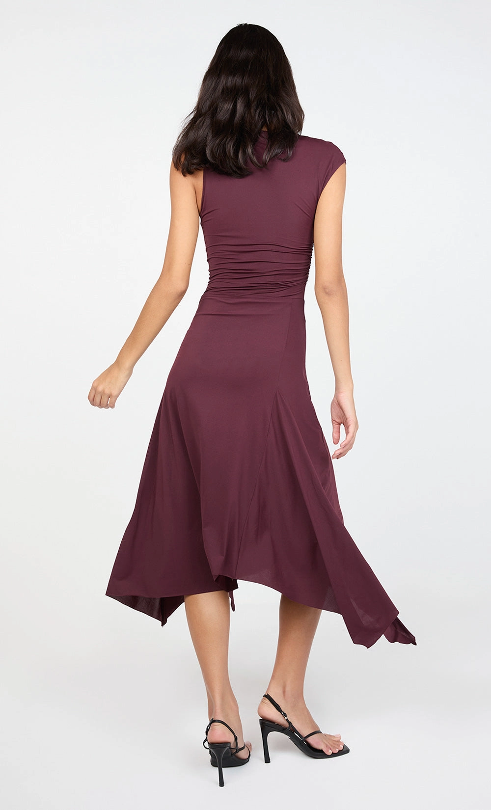 NARA ASYM MIDI DRESS - PLUM Gentle Look Dreamy Layers