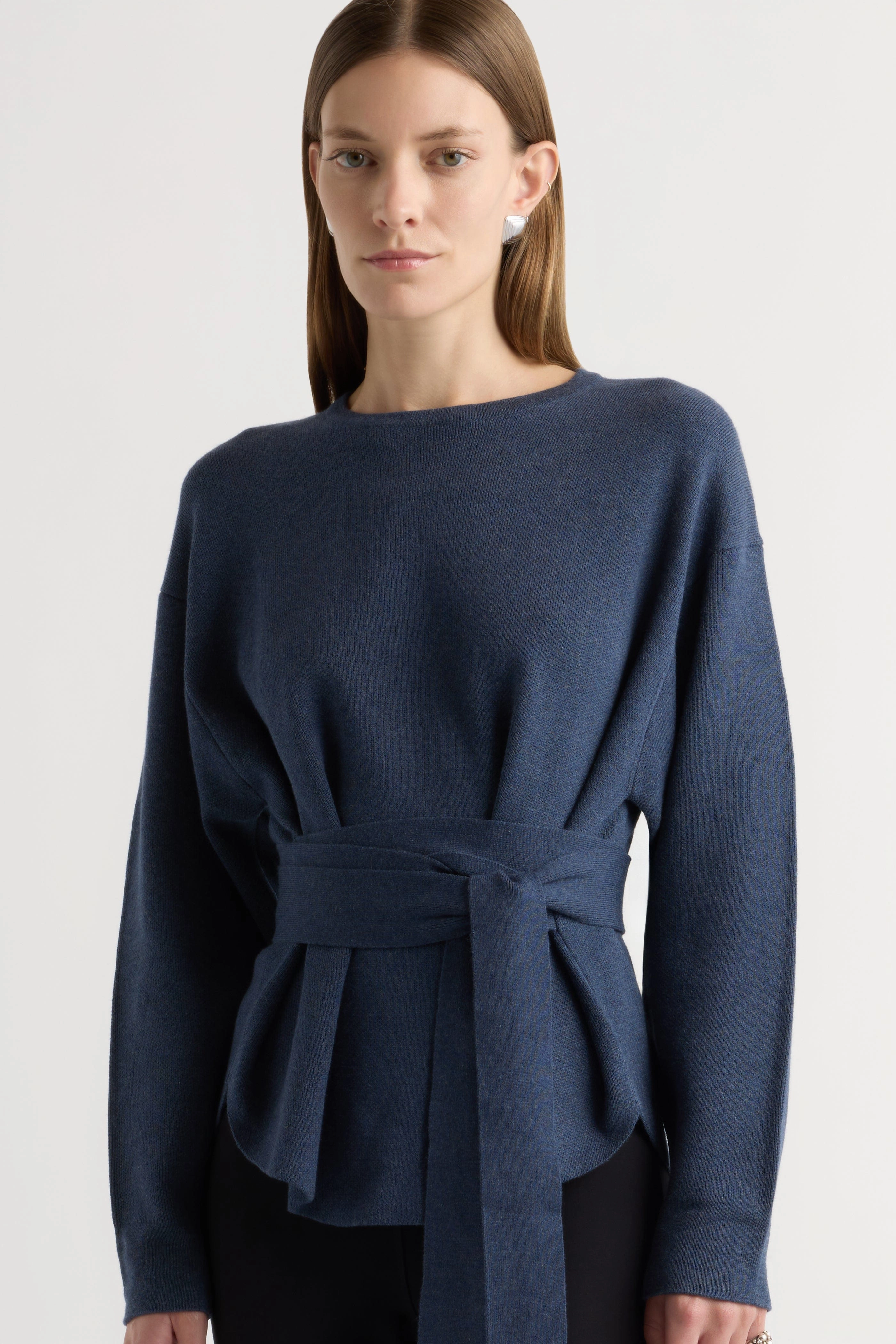 Breathable Stretch Nara Tie-Front Knit Sweater