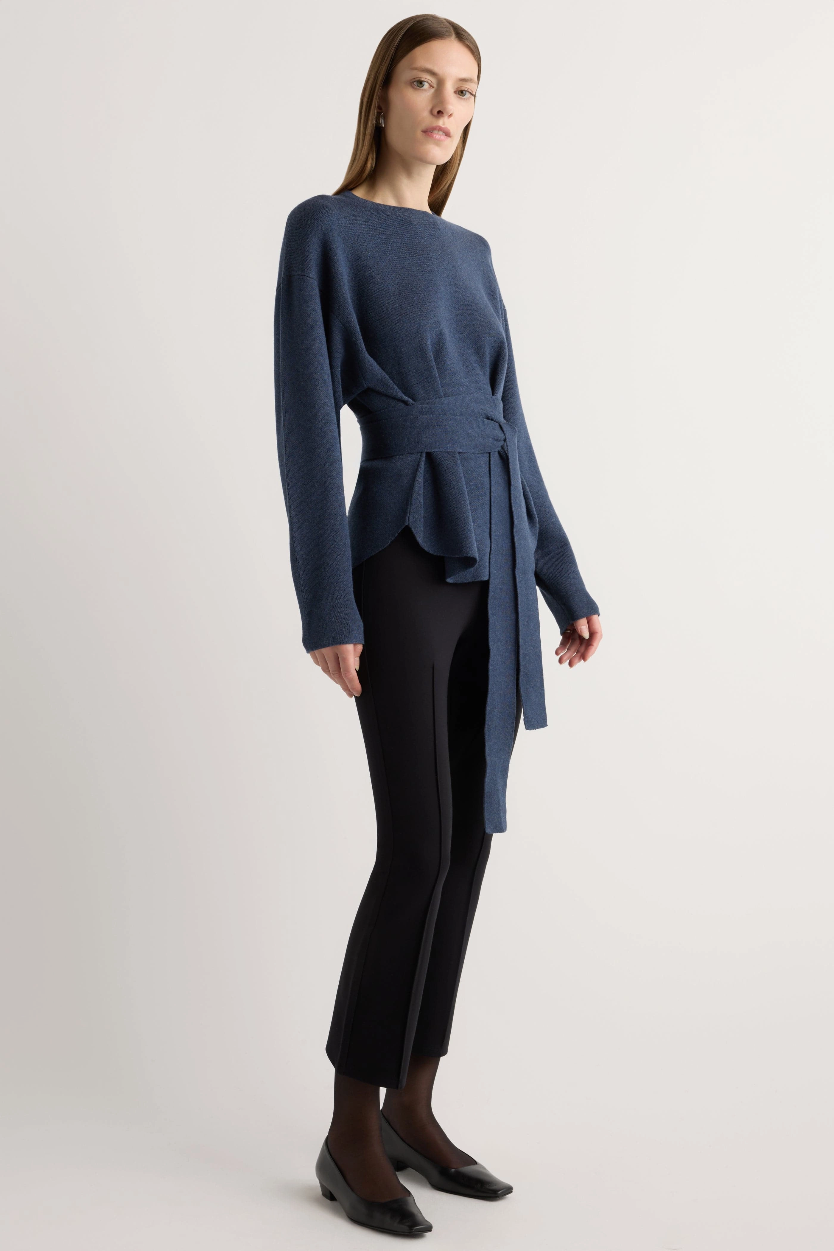 Reinforced Shoulder Design Nara Tie-Front Knit Sweater