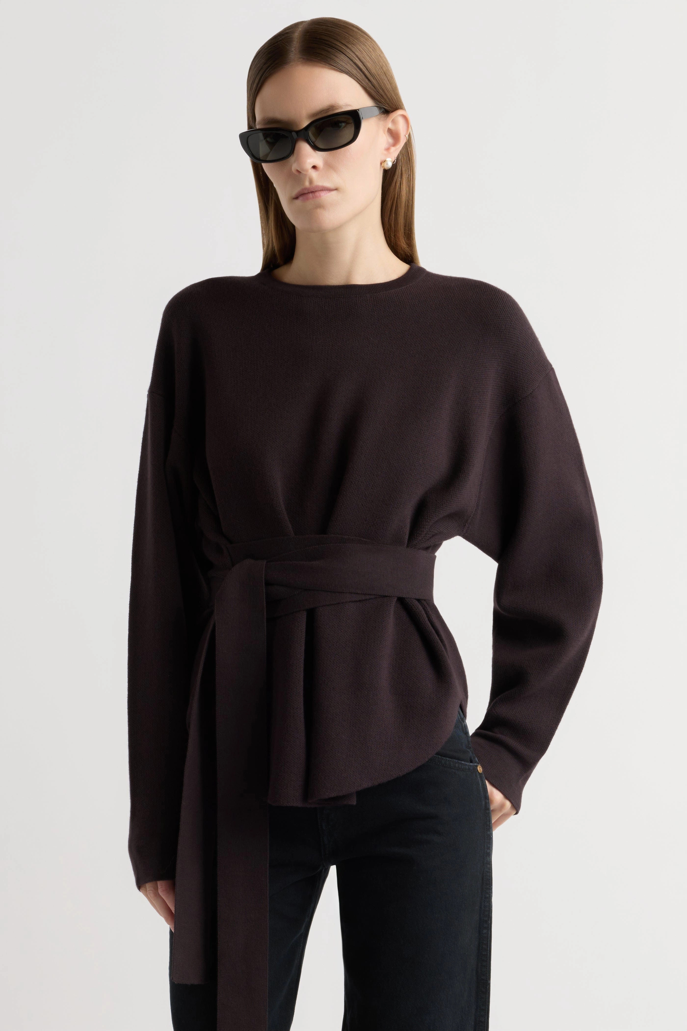 Waffle Knit Breathable mesh Nara Tie-Front Knit Sweater