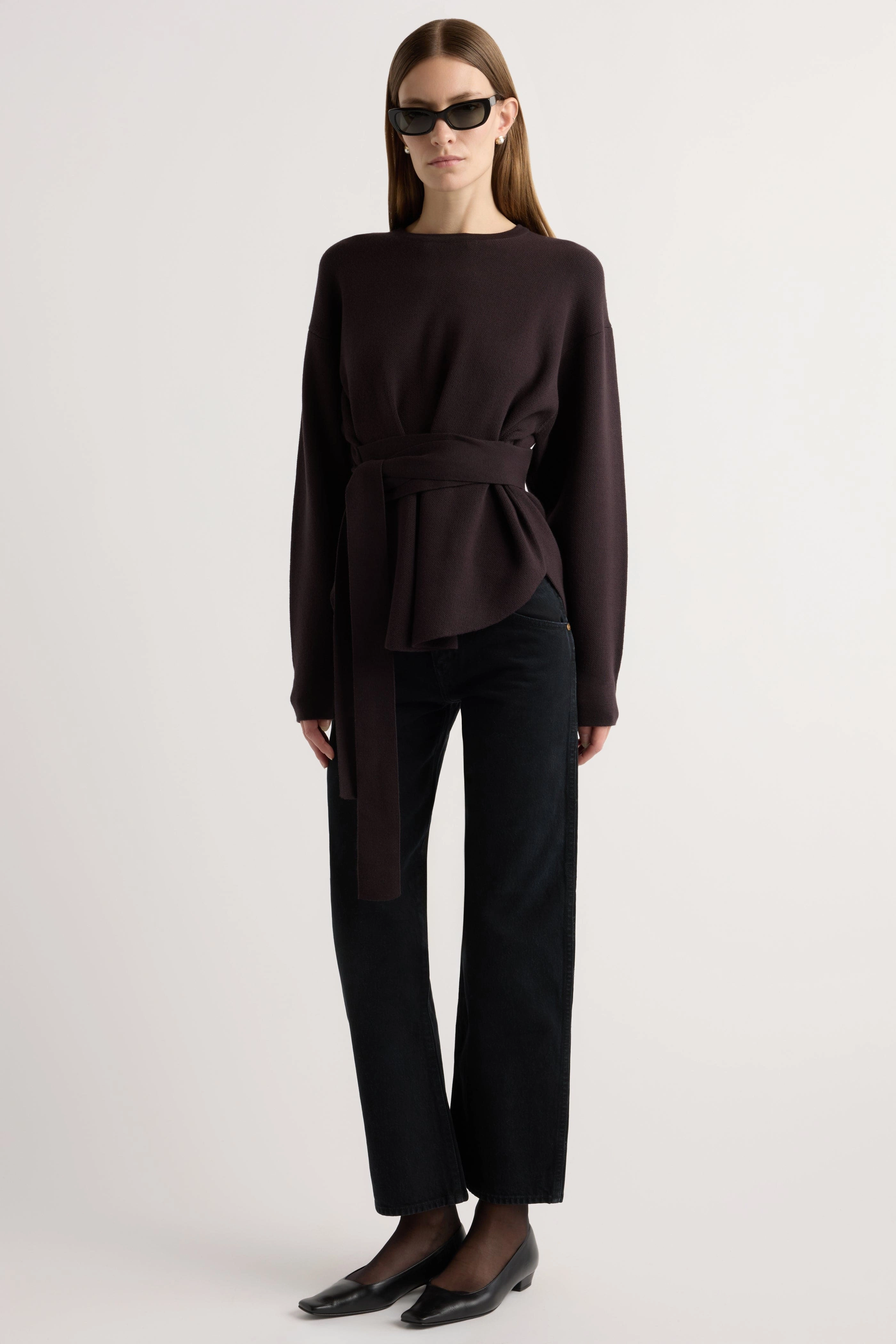 Nara Tie-Front Knit Sweater Softened Edges Casual Flex