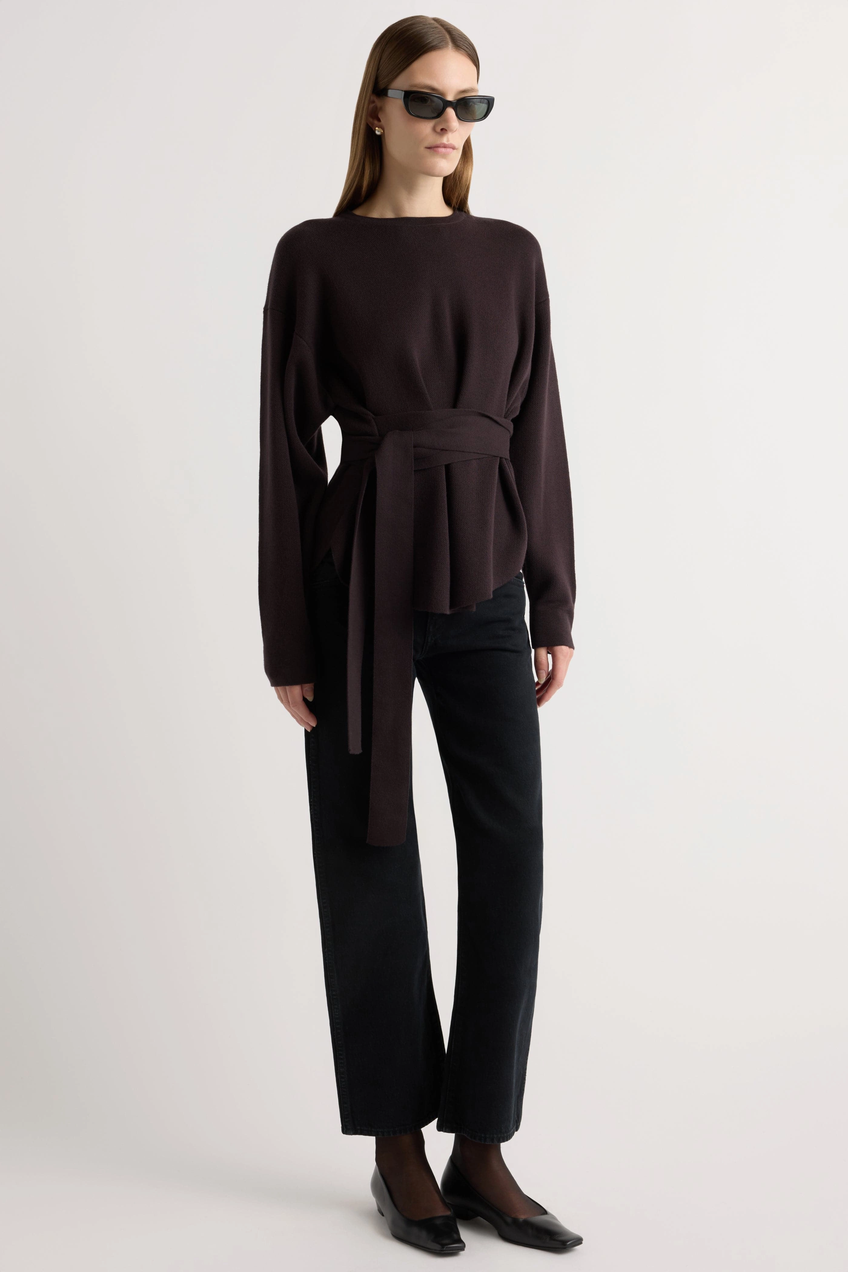 Nara Tie-Front Knit Sweater Natural Fiber Blend