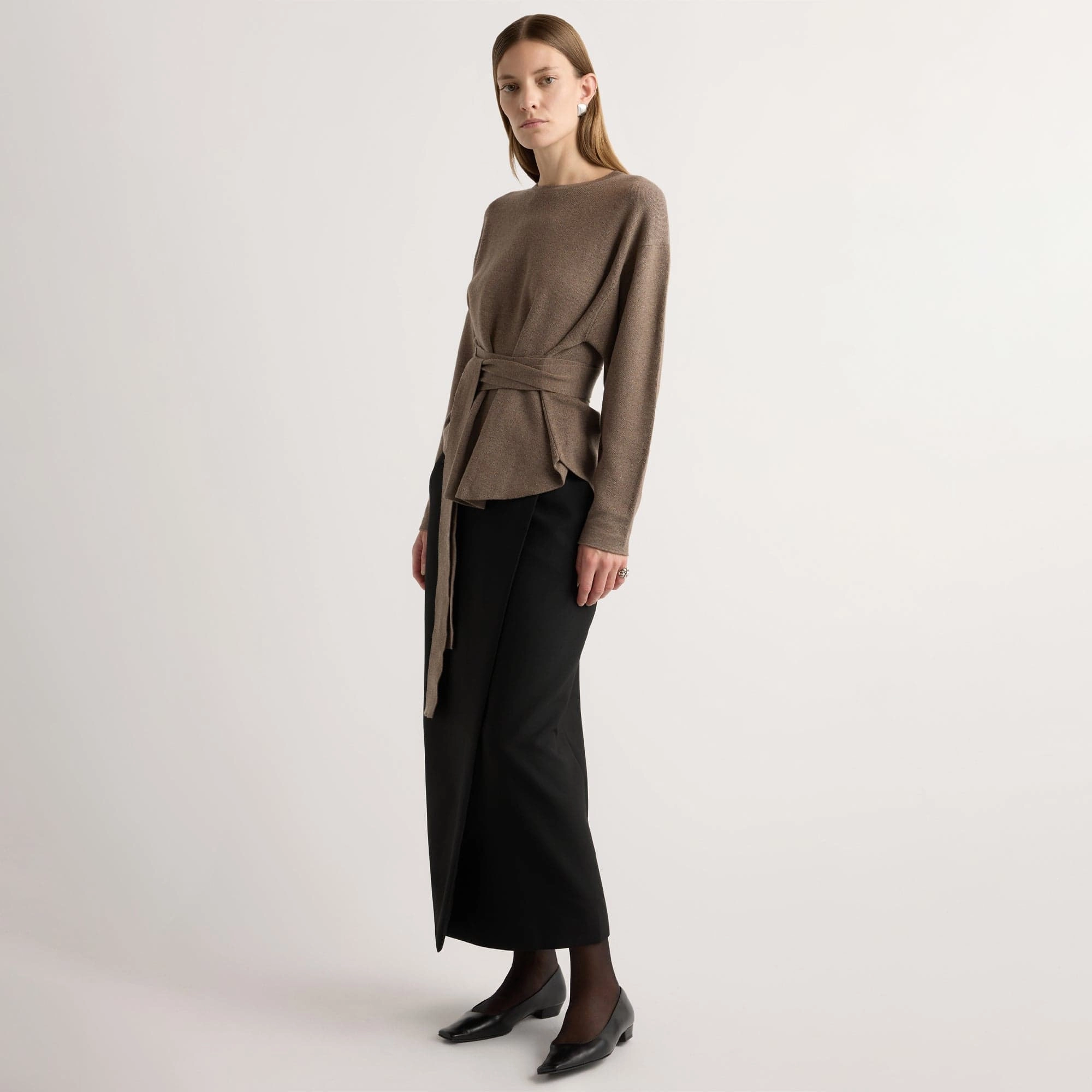 Nara Tie-Front Knit Sweater Resilient Stretch Fabric Modern Turtleneck Style