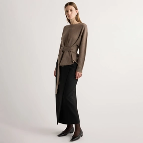 Nara Tie-Front Knit Sweater Resilient Stretch Fabric Modern Turtleneck Style