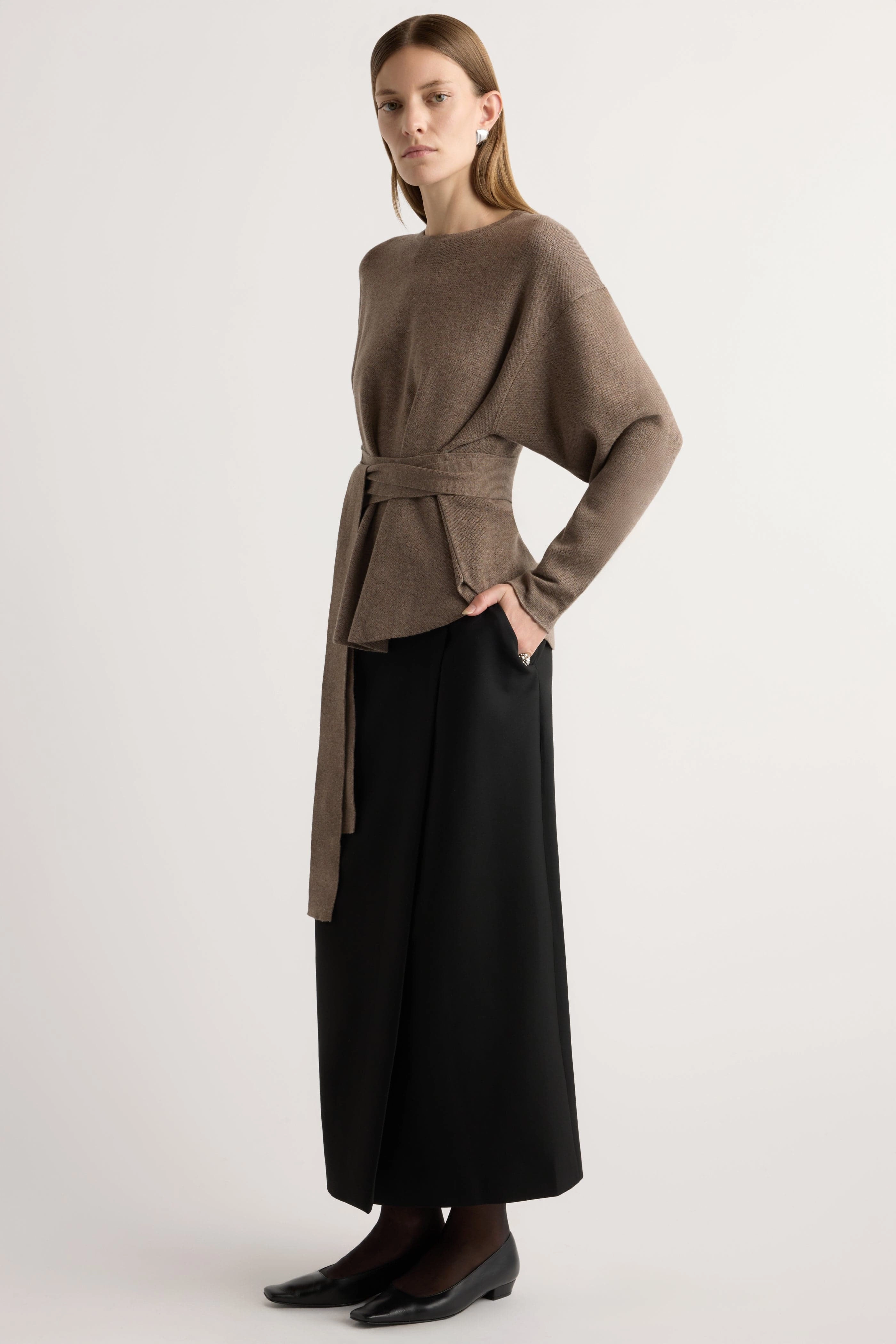 Nara Tie-Front Knit Sweater Breathable Mesh Panels