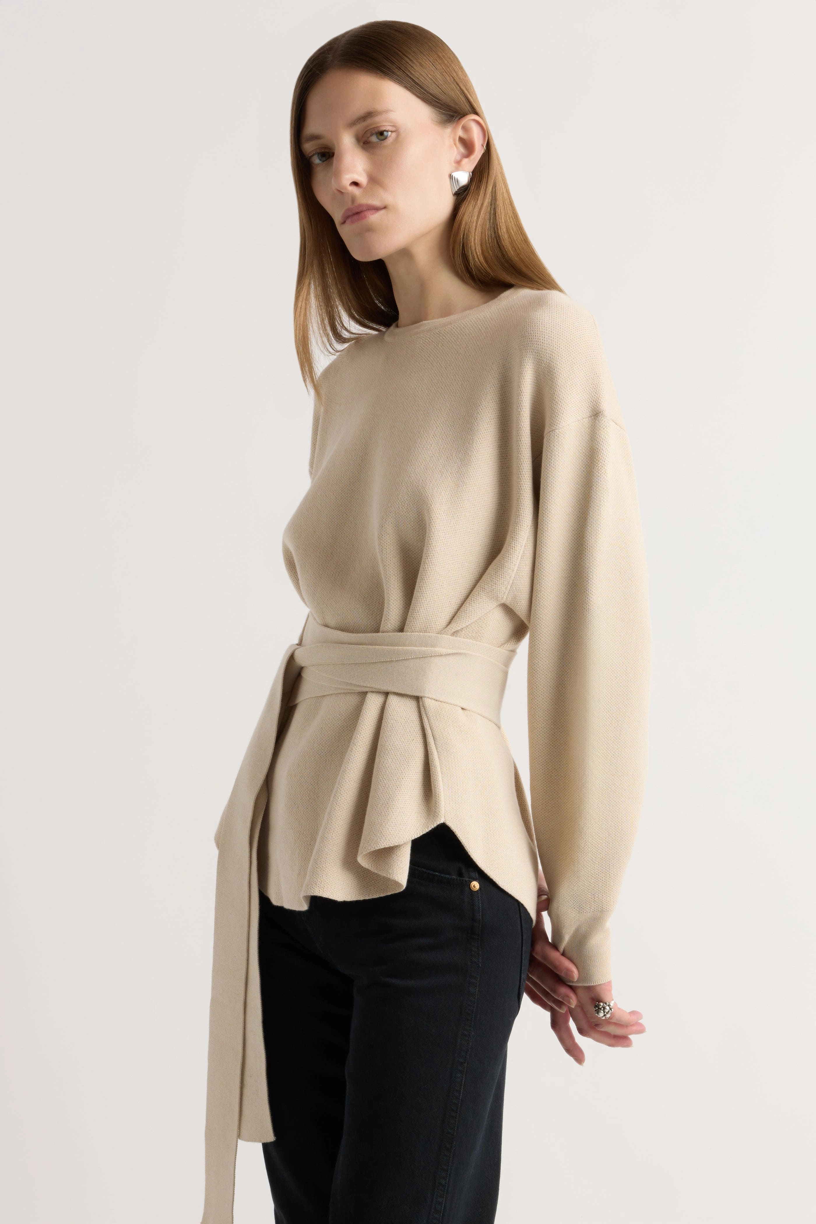 Nara Tie-Front Knit Sweater Chill Fit Stretchable Comfort
