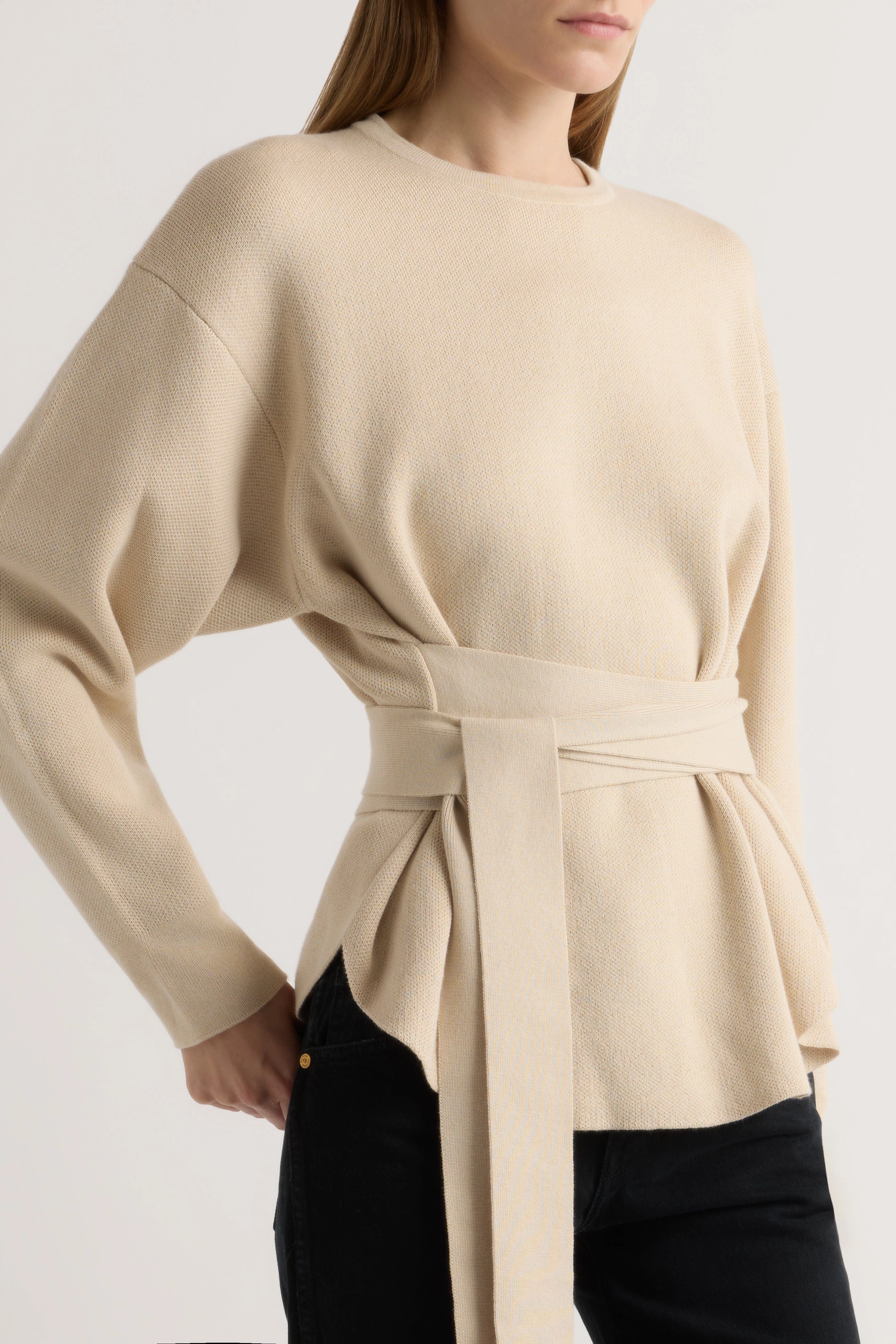 Nara Tie-Front Knit Sweater Breathable Waistband Modern Knit