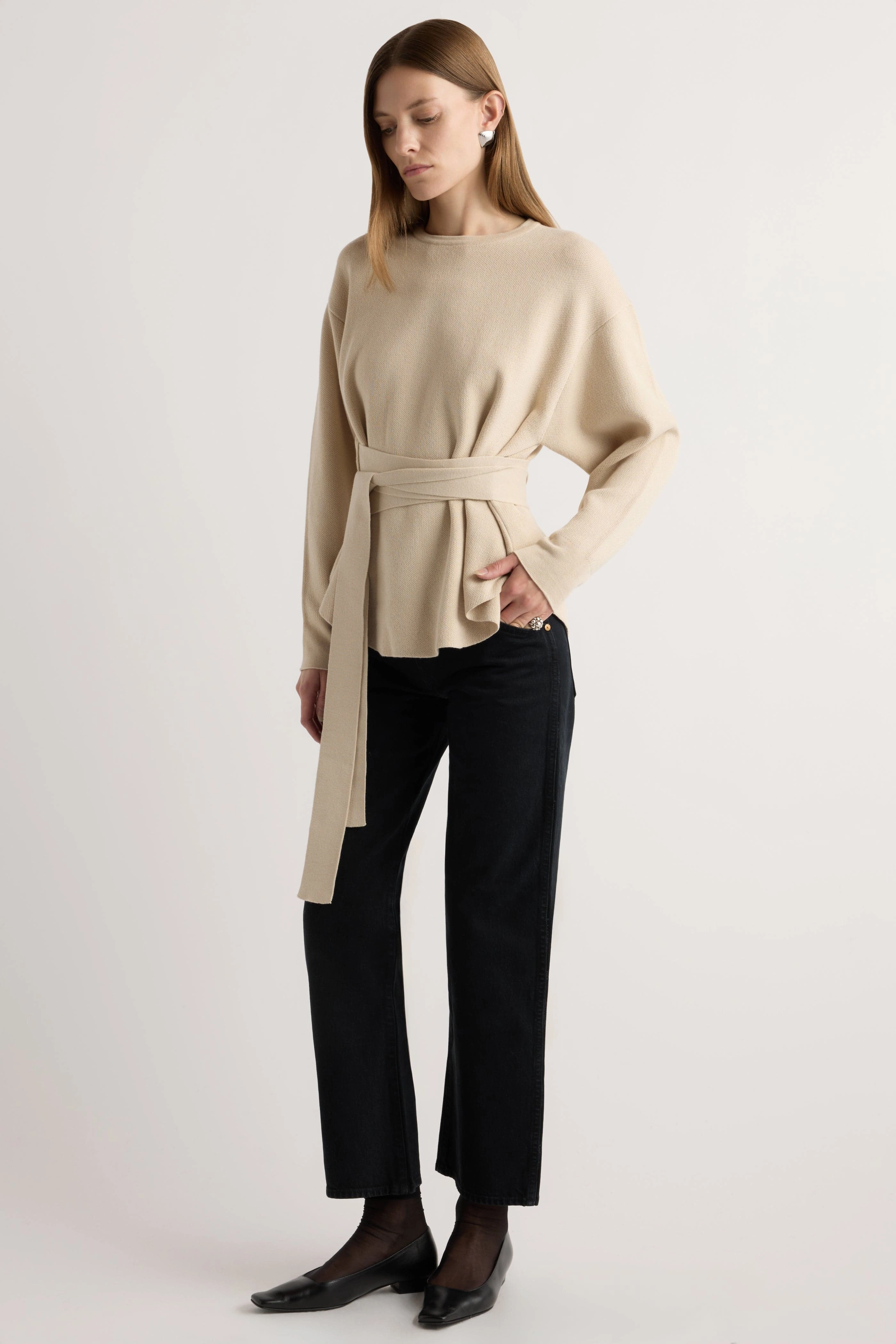 Nara Tie-Front Knit Sweater Roomy Design Cozy Midweight Fabric