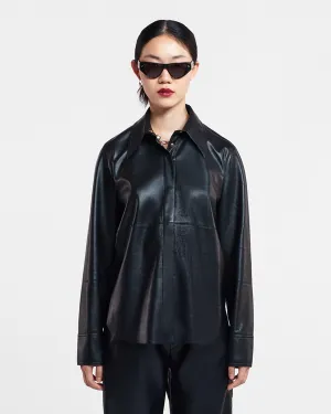 Wrinkle Resistant Treatment Naum - Okobor? Alt-Leather Shirt - Black