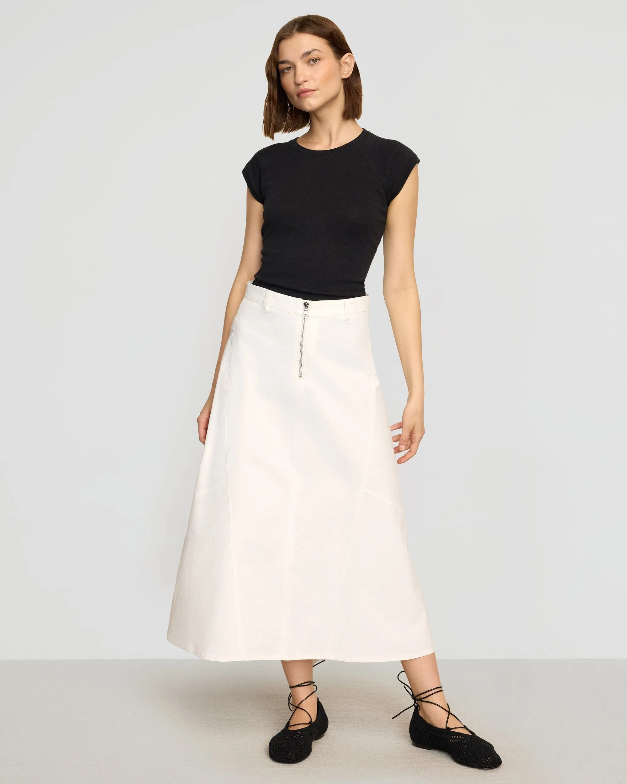 Midi length Vibrant Touch Nava Cotton Twill Flared Skirt
