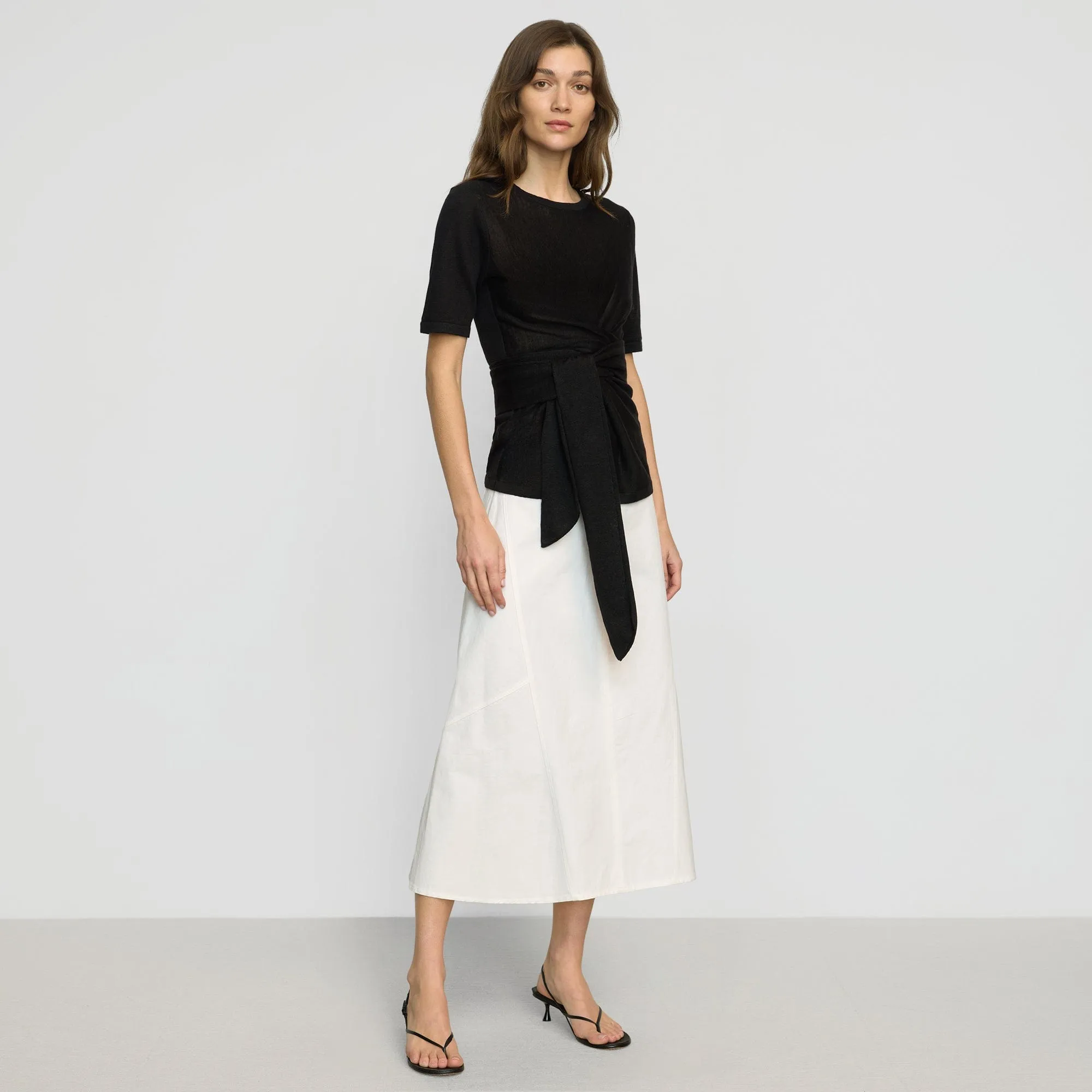 Nava Cotton Twill Flared Skirt Minimalist Layering Street Style