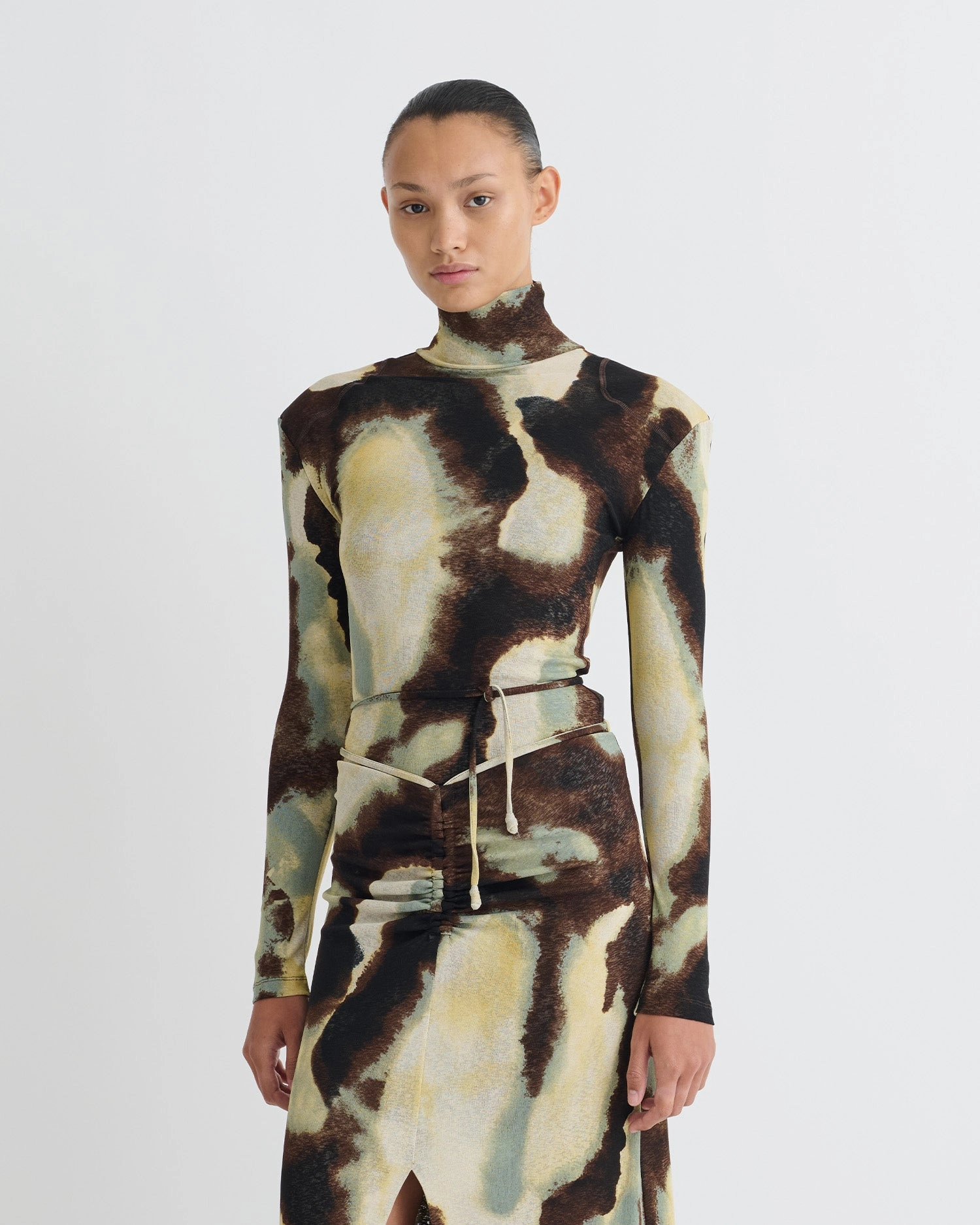 Nayeli - Mesh Jersey Long Sleeved Top - Watercolor Sage OdorResistant Treatment Hidden Zipper Pocket