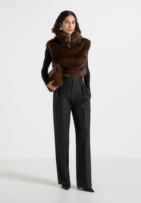 EcoFriendly Dye Nayla - High Neck Fur Jumper - Brown