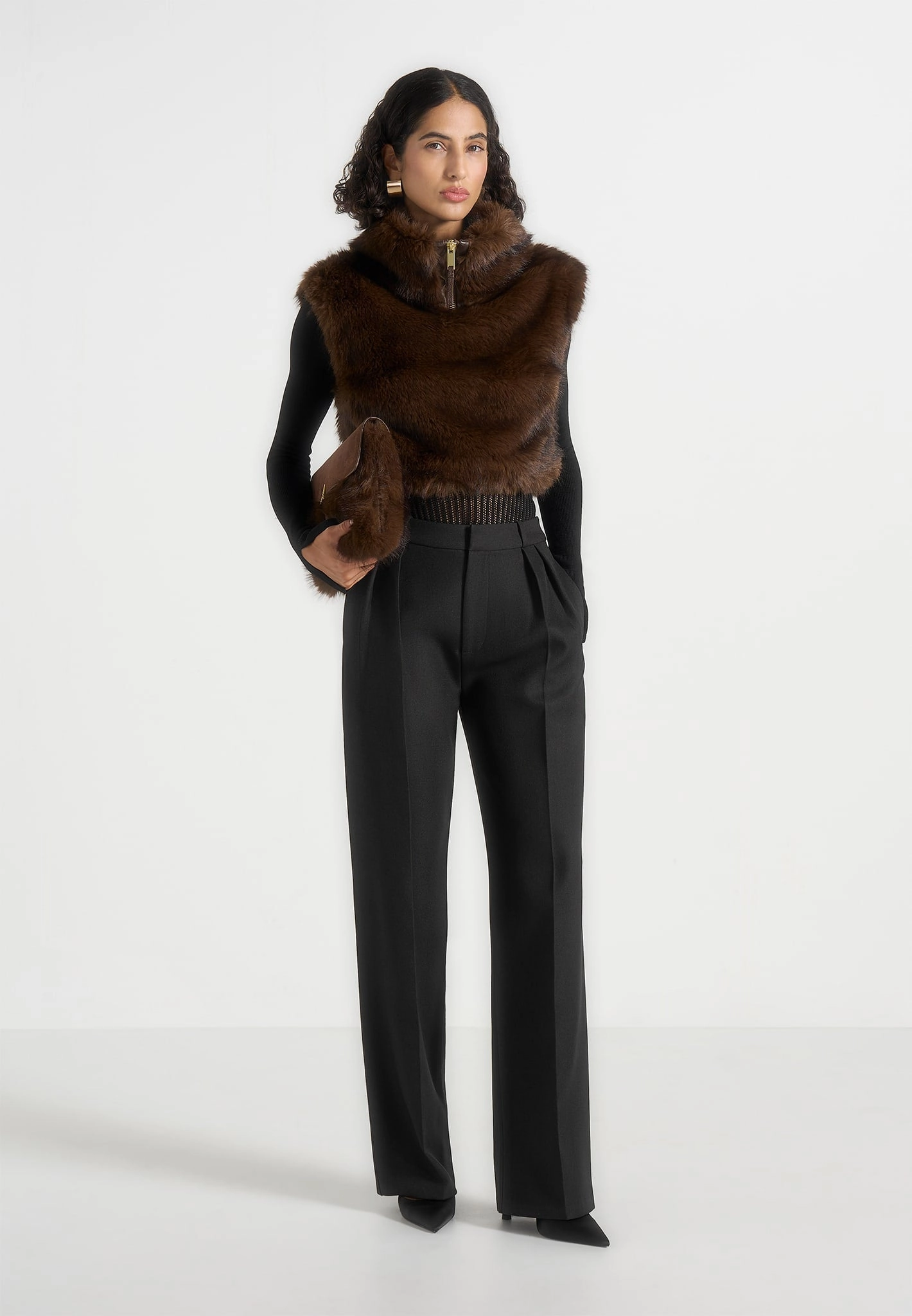 EcoFriendly Dye Nayla - High Neck Fur Jumper - Brown