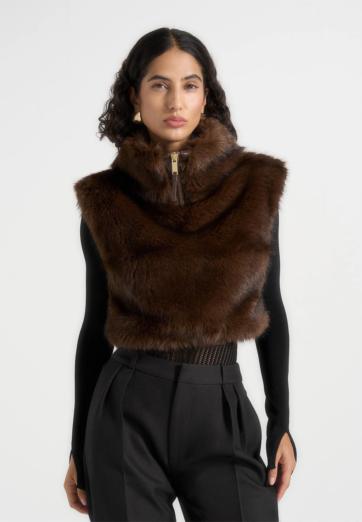 Fall Walk Nayla - High Neck Fur Jumper - Brown