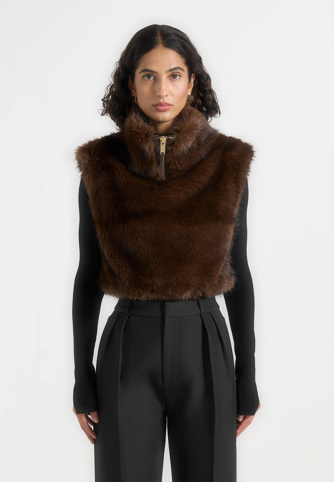 Autumn Fashion Nayla - High Neck Fur Jumper - Brown