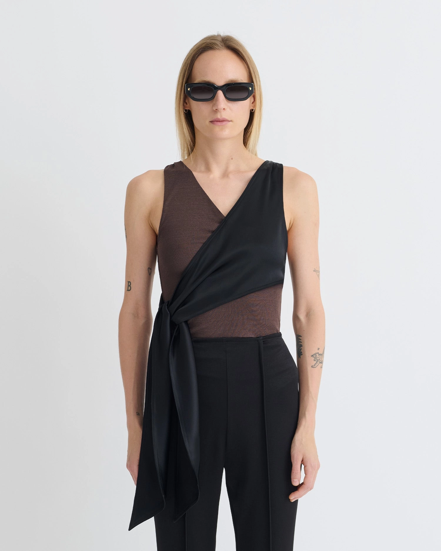Neca - Mesh Jersey/Slip Satin Sleeveless Top - Dark Oak/Black Hypoallergenic Lining