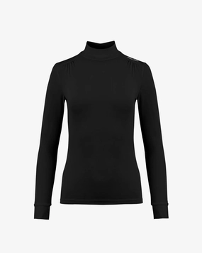 Neck Shirring Mock Neck T-Shirt - Black FlexibleCuffs