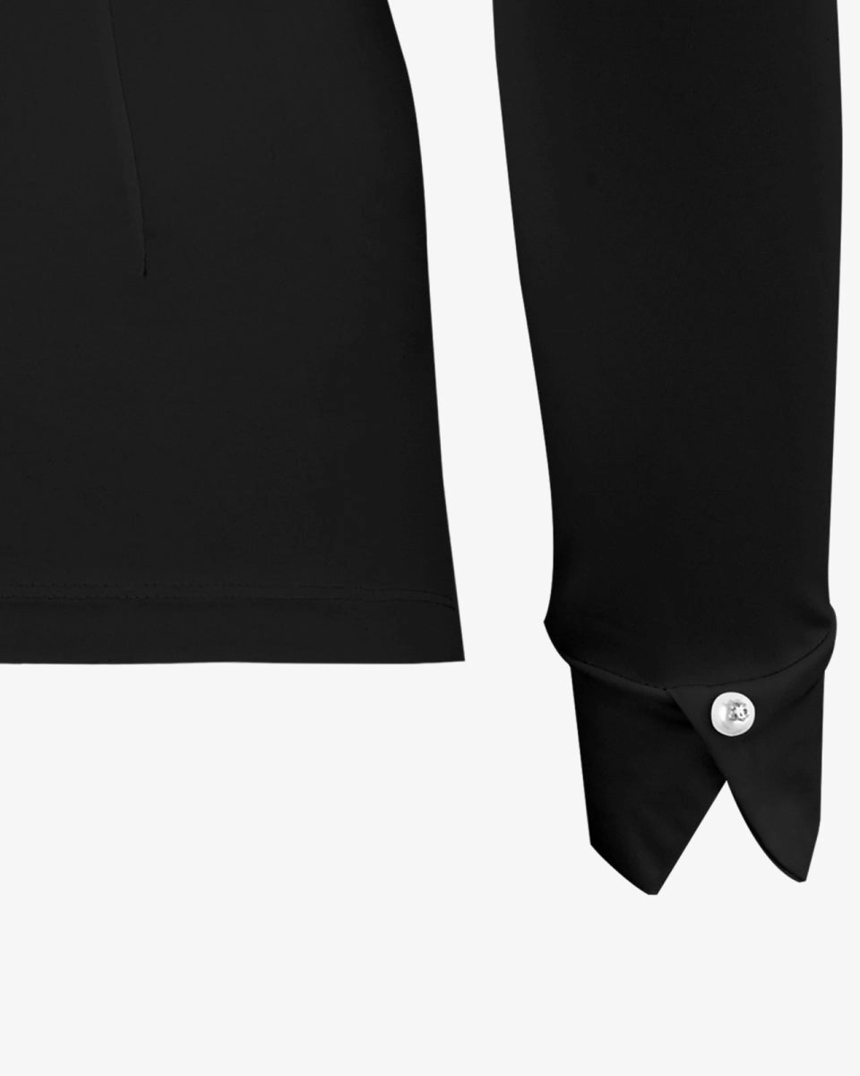 SnagResistant Fabric DoubleLayeredCollar Neck Shirring Mock Neck T-Shirt - Black