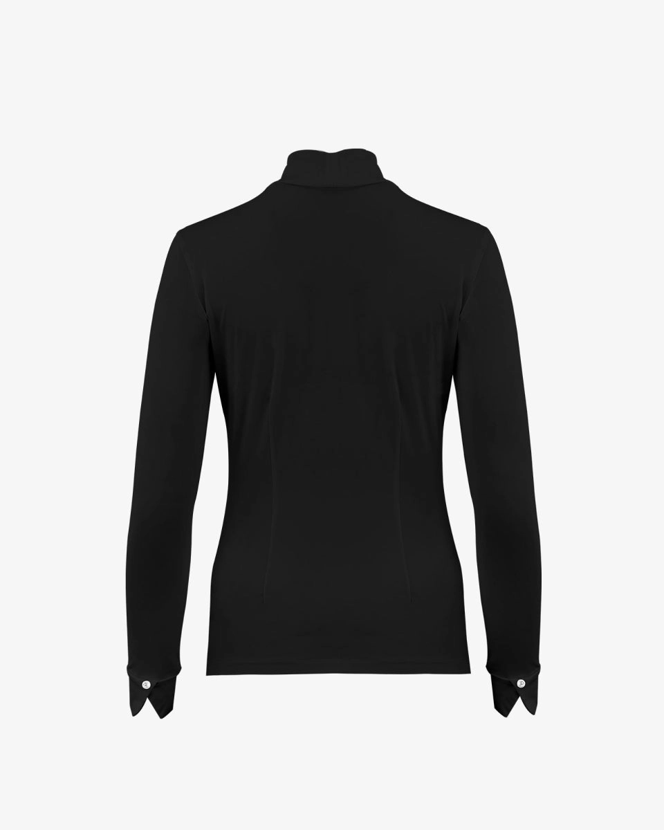 Neck Shirring Mock Neck T-Shirt - Black Microfiber texture