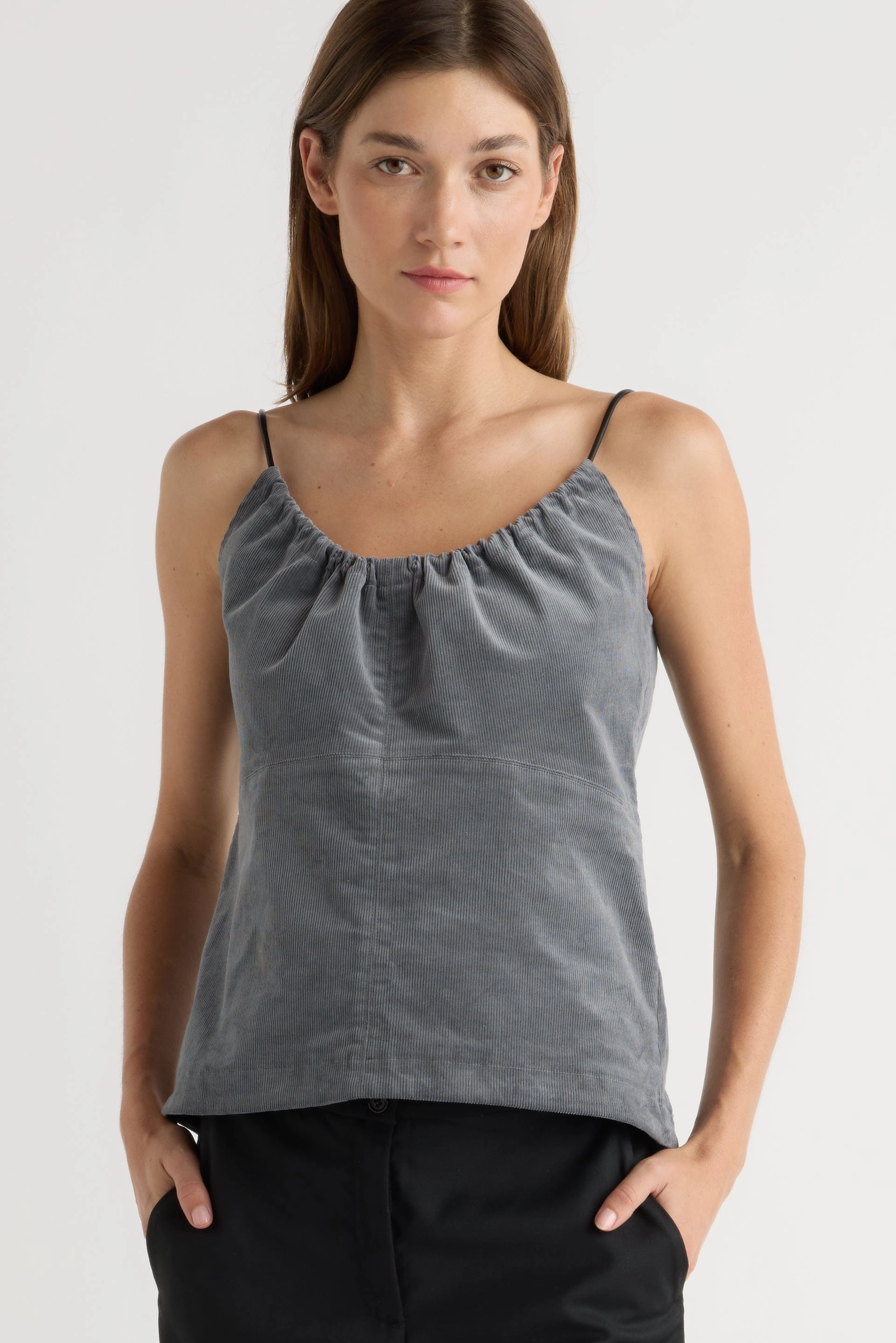 Raglan Sleeve Nefferti Corduroy Ruched Cami