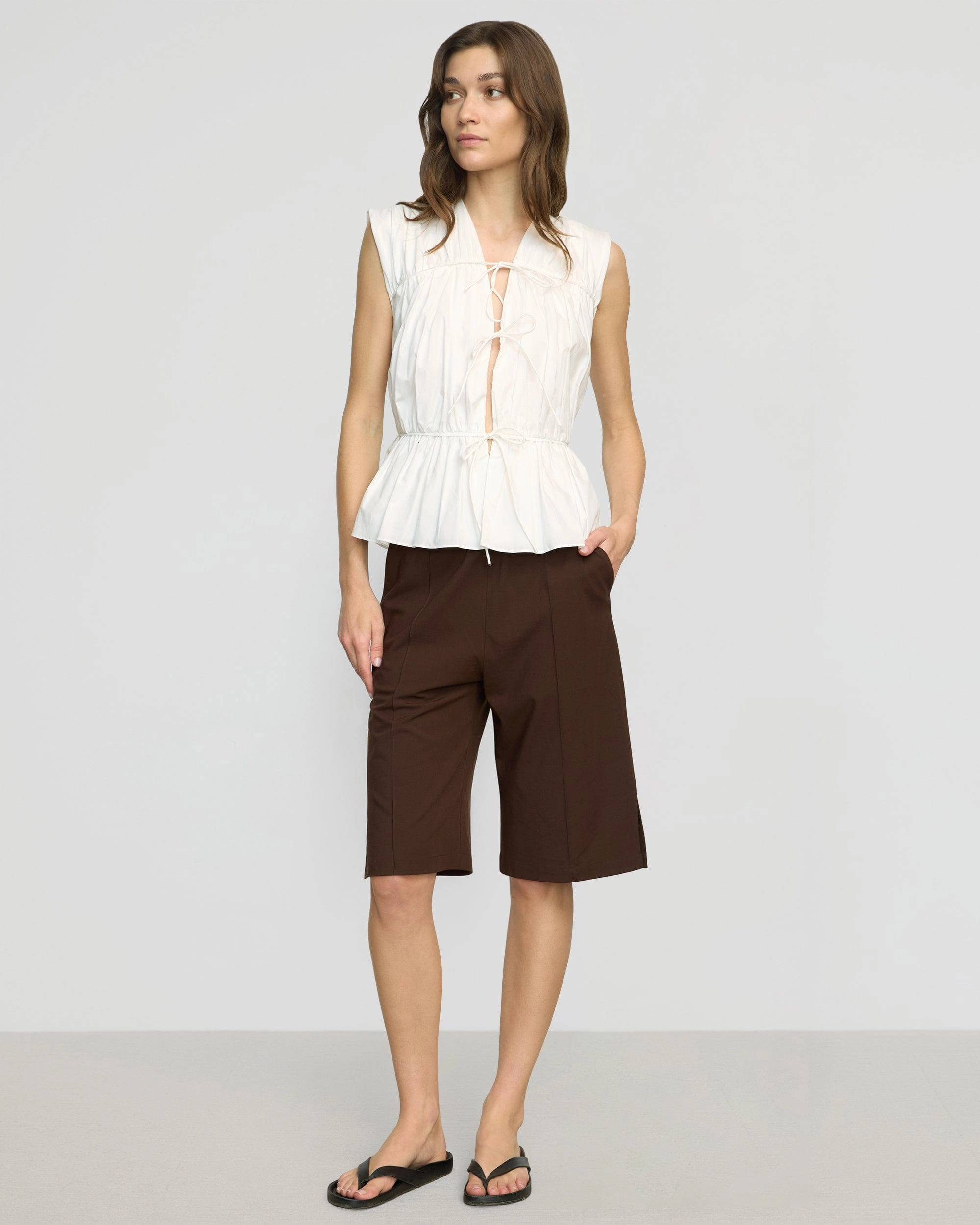 Neha Tie-Front Organic Cotton Blouse Layered Sleeve TemperatureRegulating Material