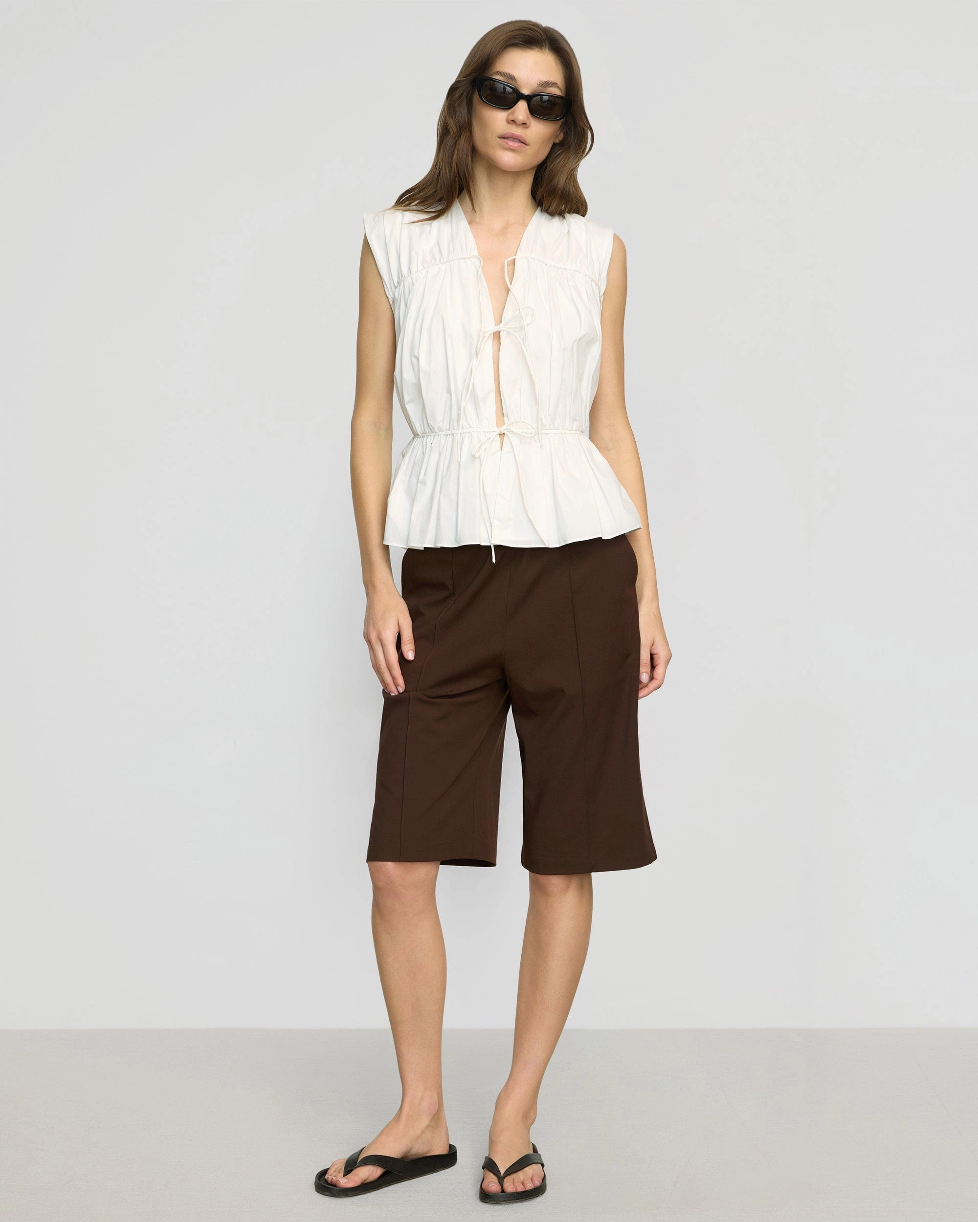 Neha Tie-Front Organic Cotton Blouse Minimalist Stitching Odor Resistant Fabric