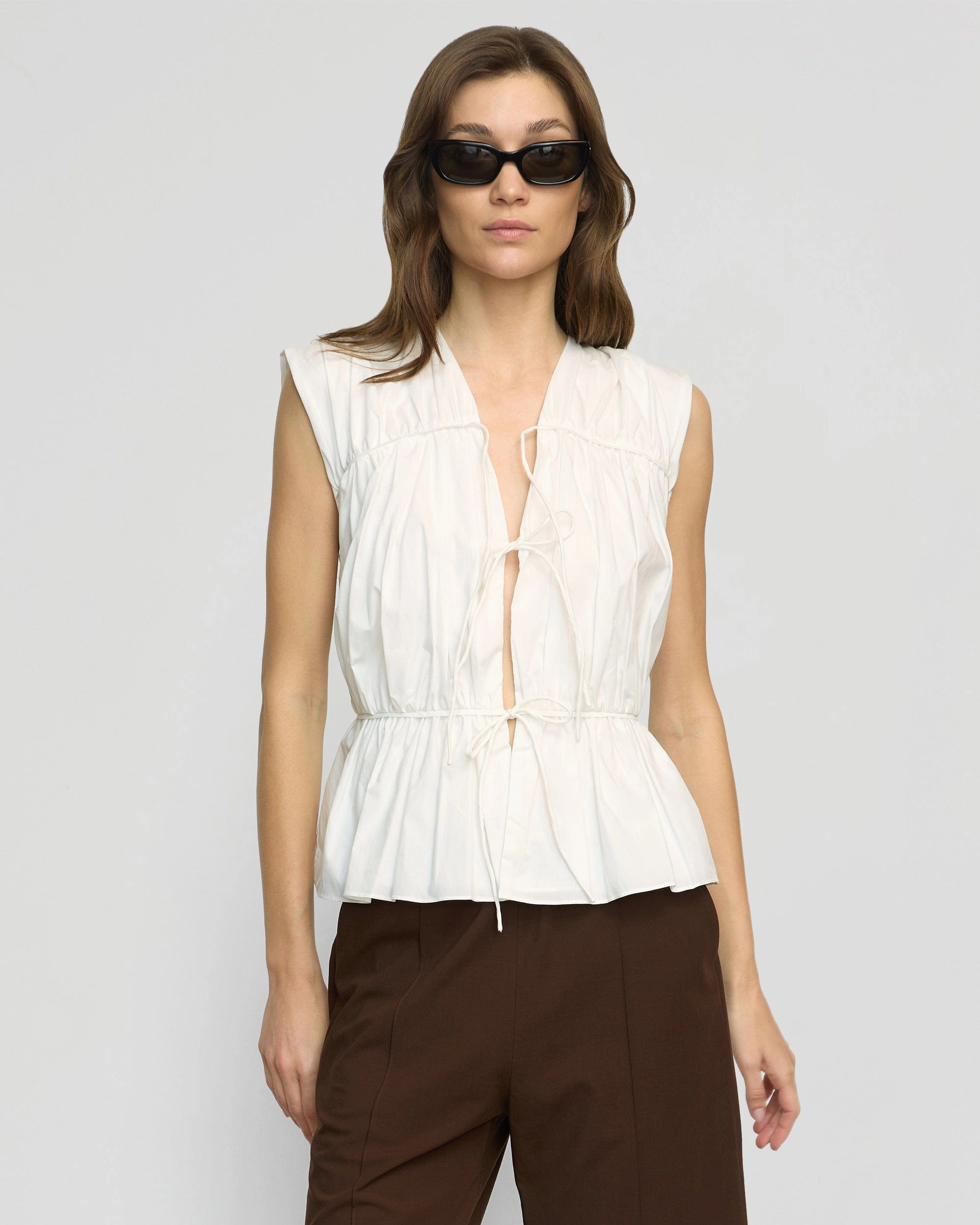 Adaptive Waistband Friction Resistant Shoulder Neha Tie-Front Organic Cotton Blouse