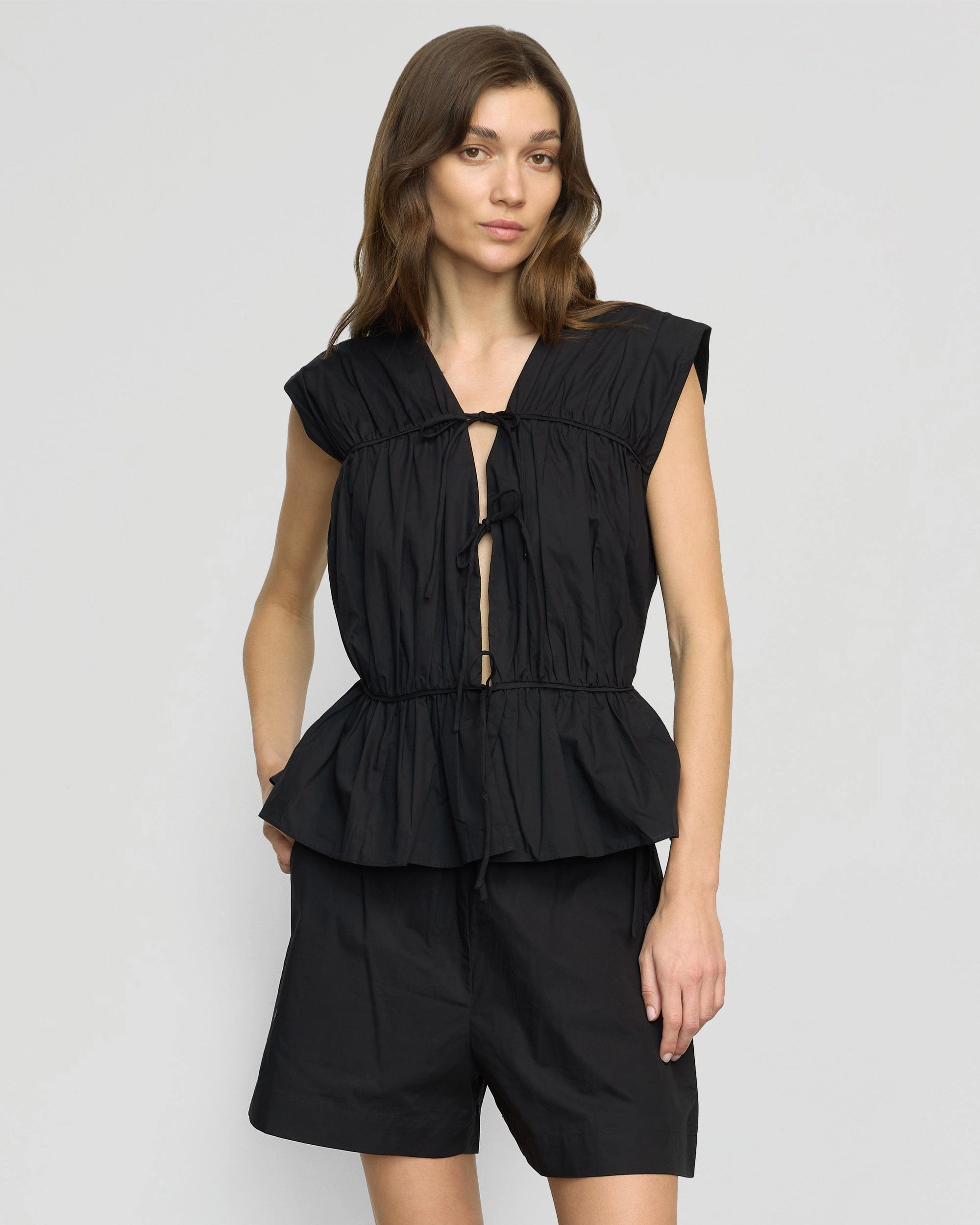 Neha Tie-Front Organic Cotton Blouse SlimFitAdaptation