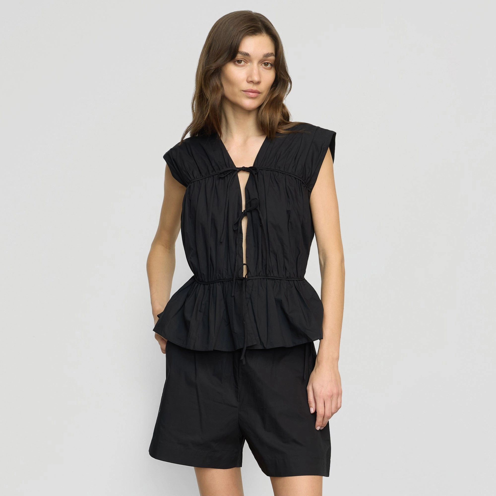 Bonded Hemline Neha Tie-Front Organic Cotton Blouse