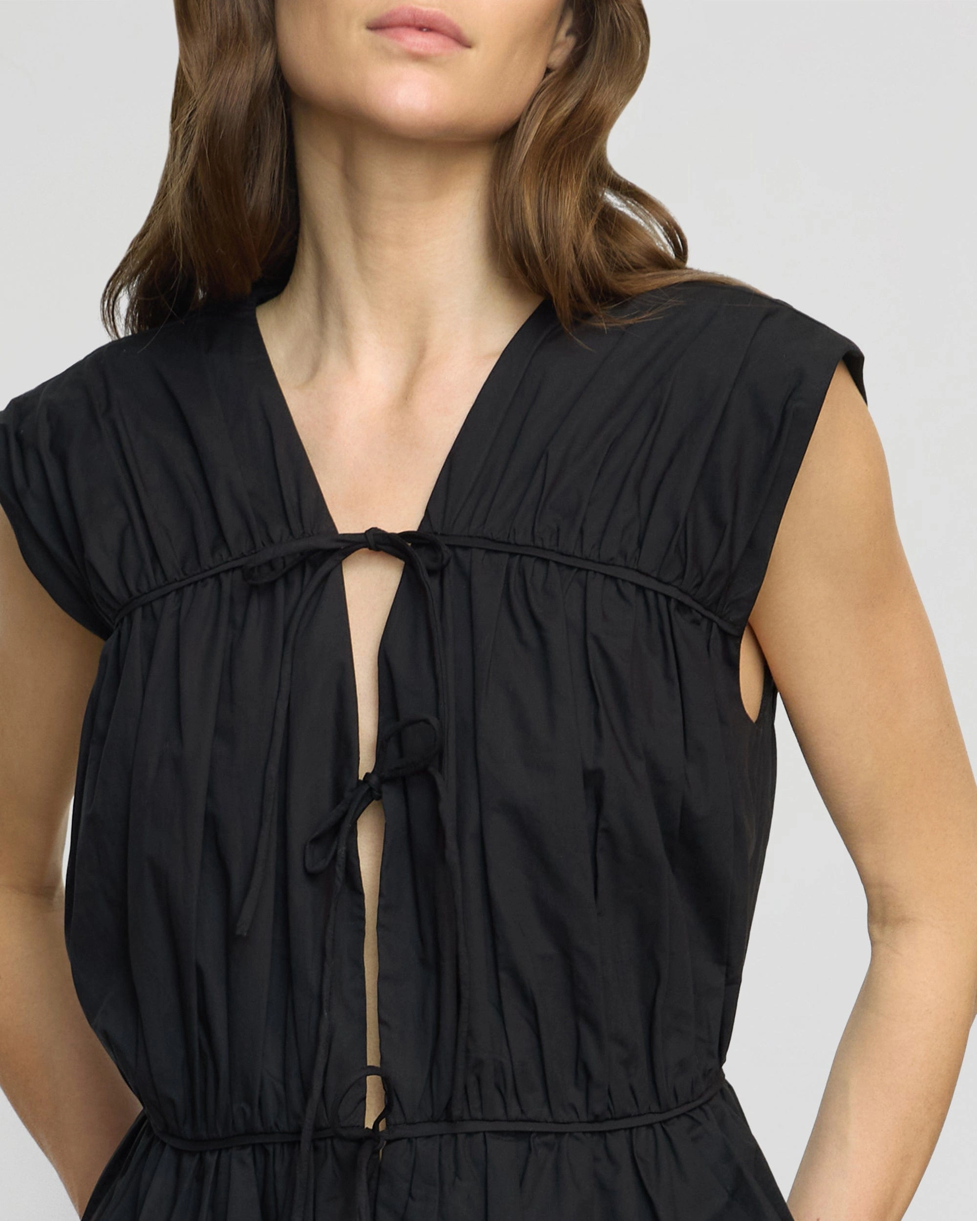 Tapered Side Panels Neha Tie-Front Organic Cotton Blouse