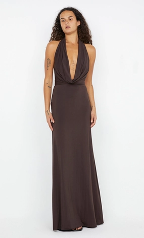 NESSIE COWL NECK MAXI DRESS - DARK CHOCOLATE Elegant Waist