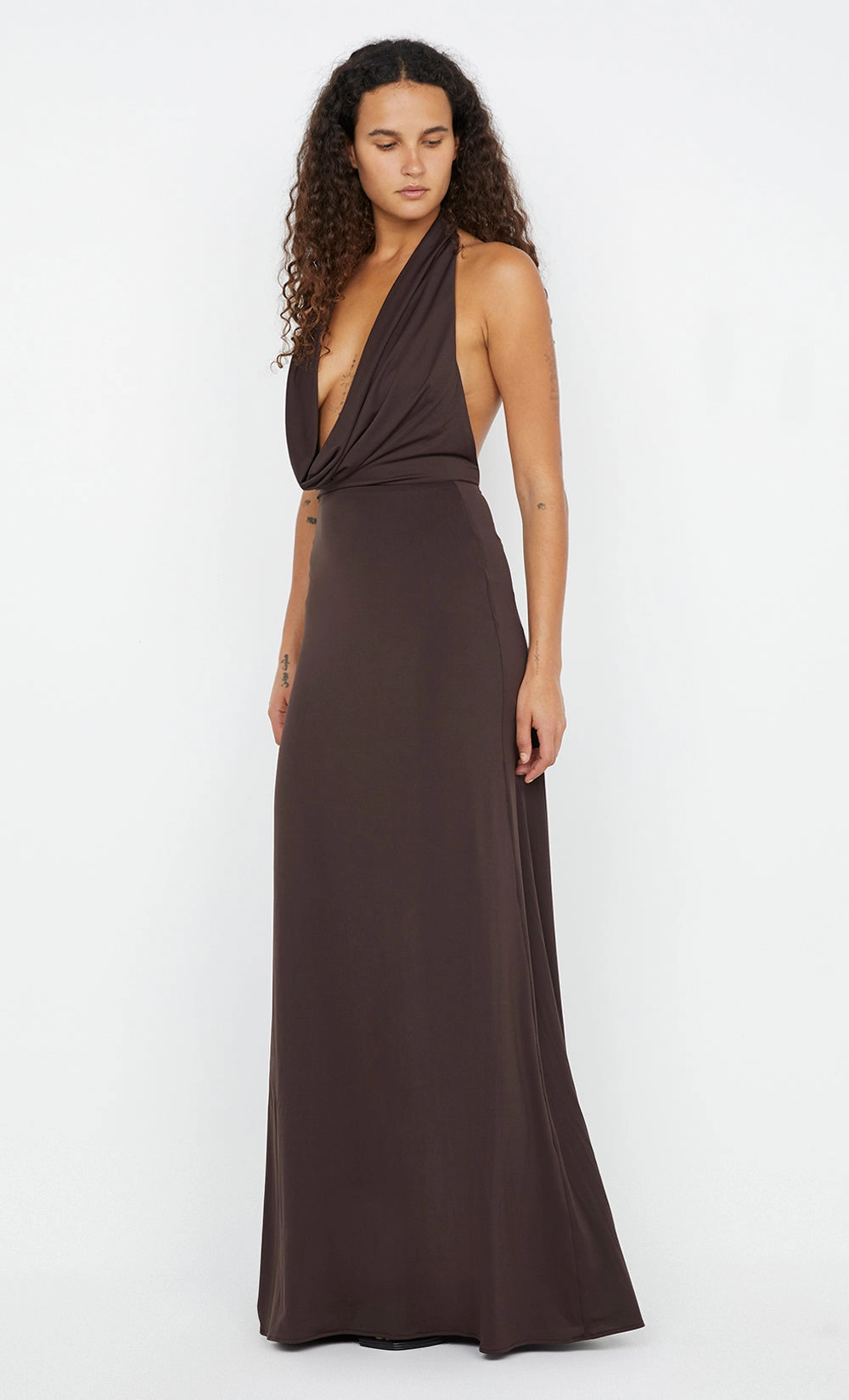 NESSIE COWL NECK MAXI DRESS - DARK CHOCOLATE Daily Ready Relax Mode
