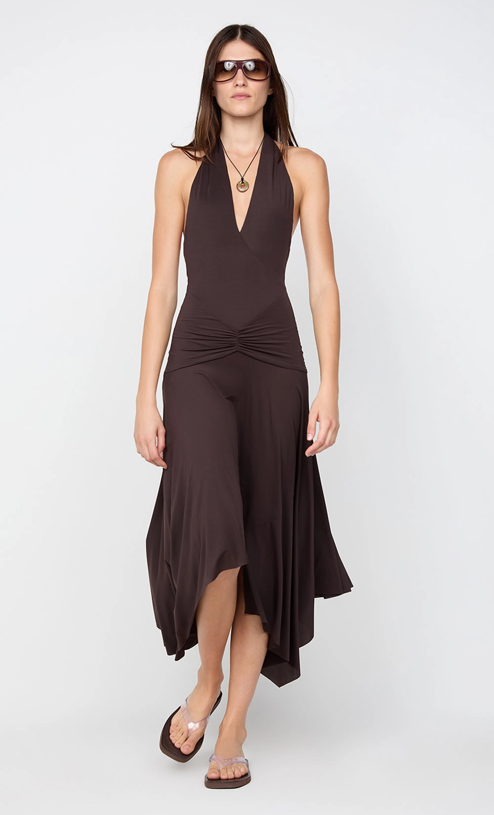 Sophisticated Waist Fit NESSIE HALTER DRESS - DARK CHOCOLATE