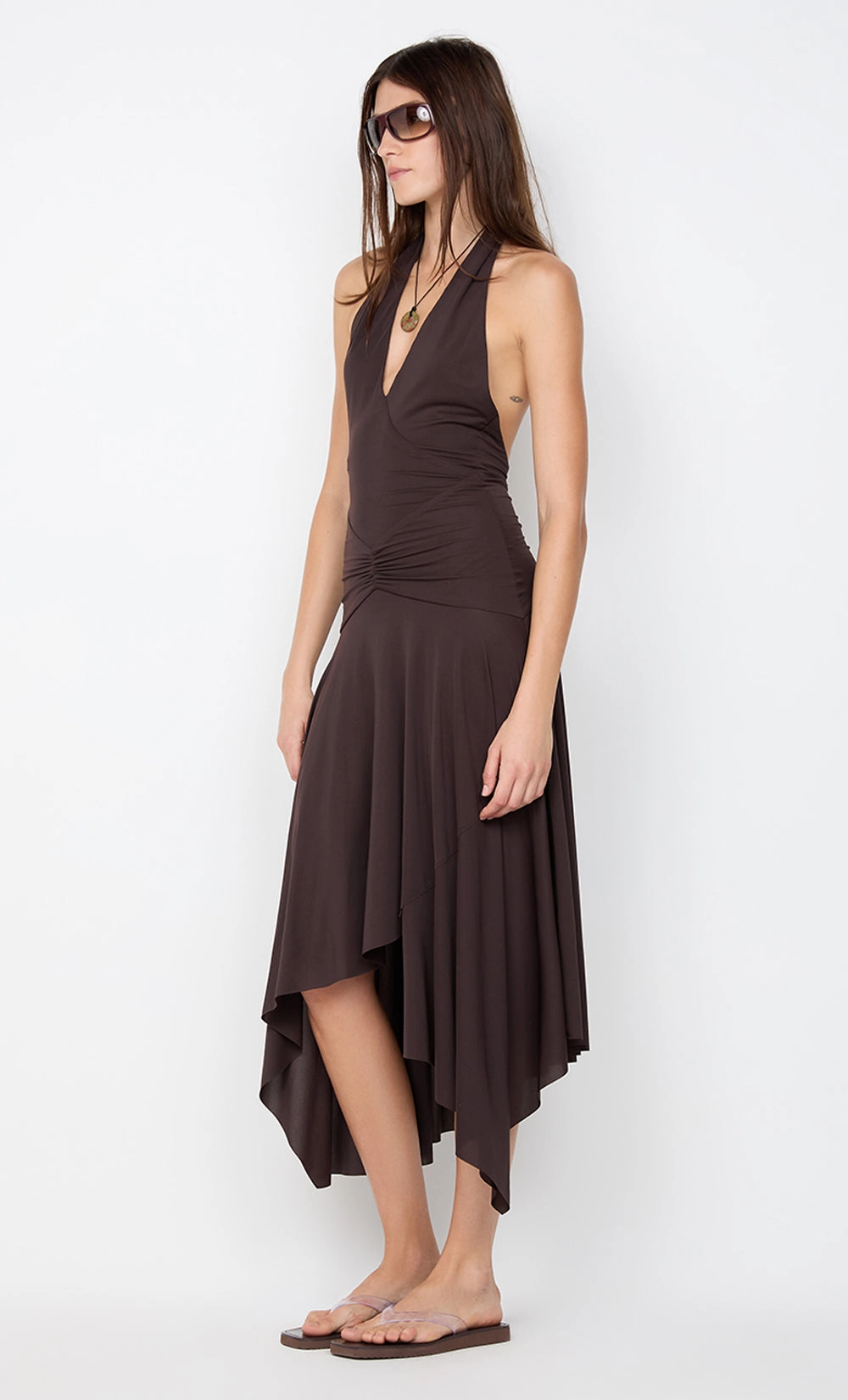 NESSIE HALTER DRESS - DARK CHOCOLATE Gemstone-Detail Chic and Cozy Wear