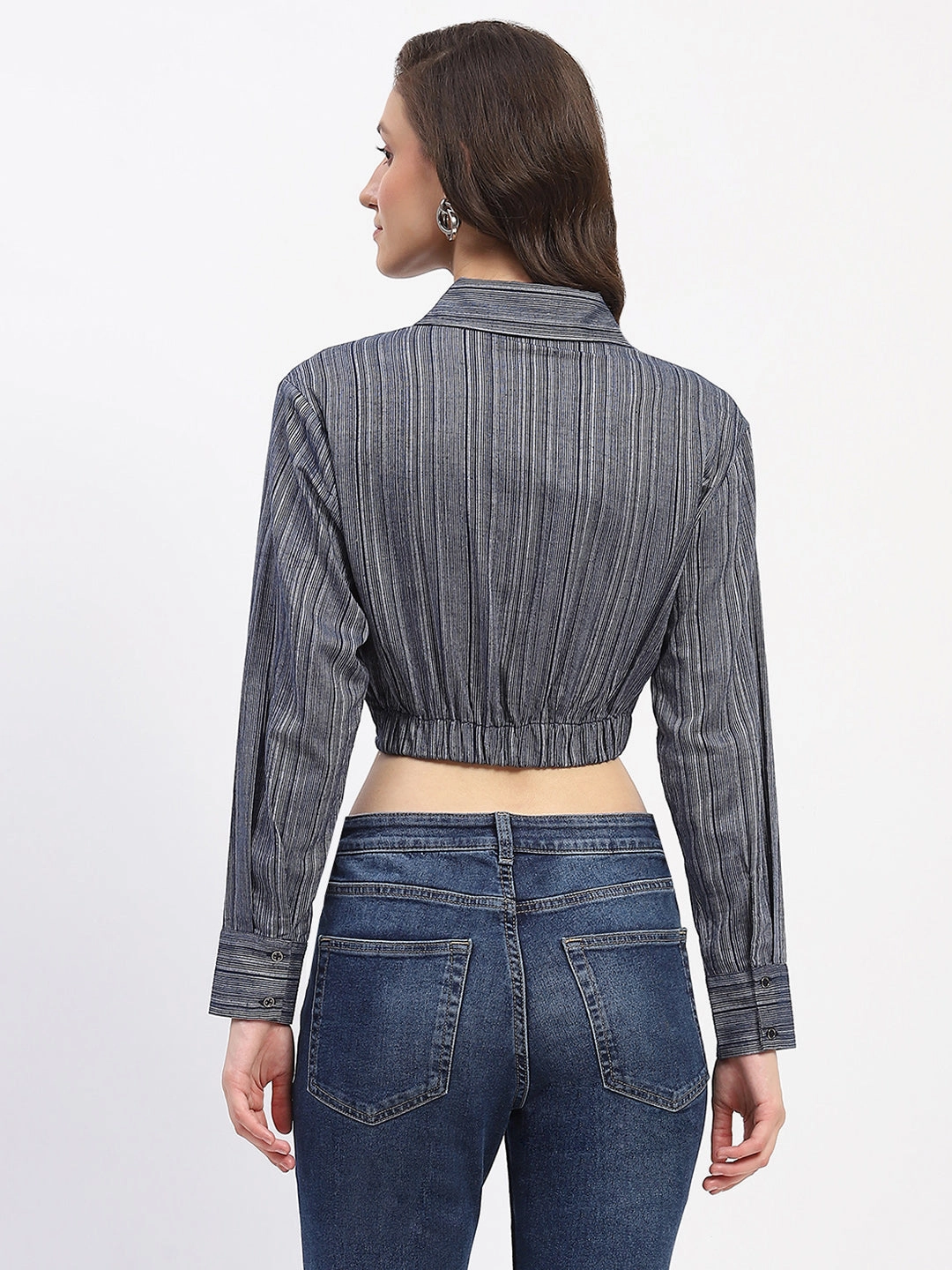 ethical fashion Tropical theme Madame Striped Overlap Detailing Collared Mauve Shirt