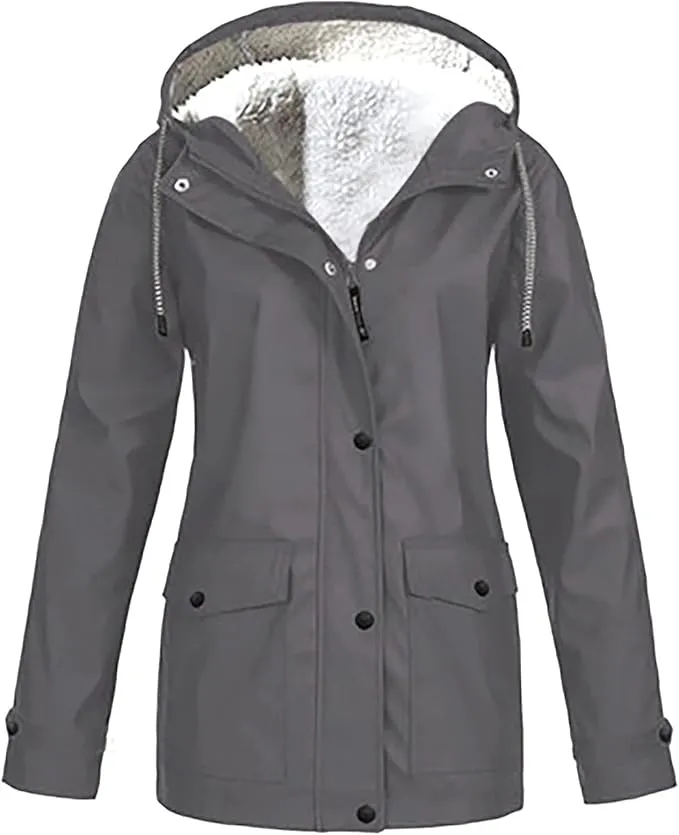 NEW Drepurja Coats for Women Winter Warm Long Sleeve Fuzzy Fleece Jackets Zip Up Hoodies Sherpa Lined Thermal Jacket, Grey Fits 2x/3x