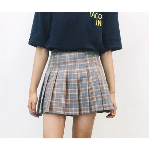 New Spring high waist ball pleated Plaid a-line Plaid skirts