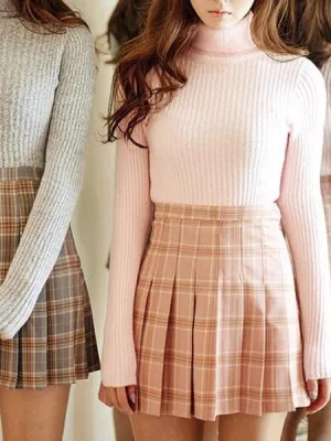 New Spring high waist ball pleated Plaid a-line Plaid skirts