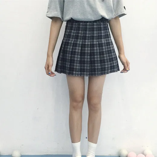 New Spring high waist ball pleated Plaid a-line Plaid skirts