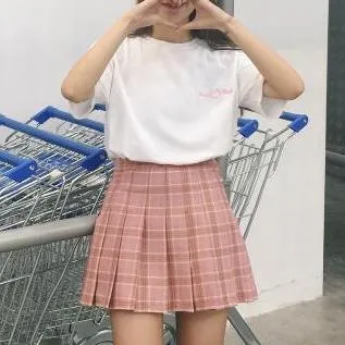 New Spring high waist ball pleated Plaid a-line Plaid skirts