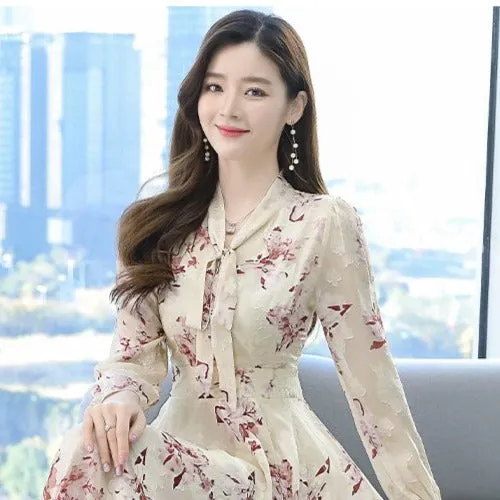 New Vintage Floral Chiffon Long Dress