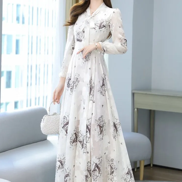 New Vintage Floral Chiffon Long Dress