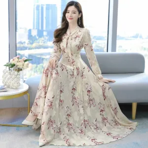 New Vintage Floral Chiffon Long Dress