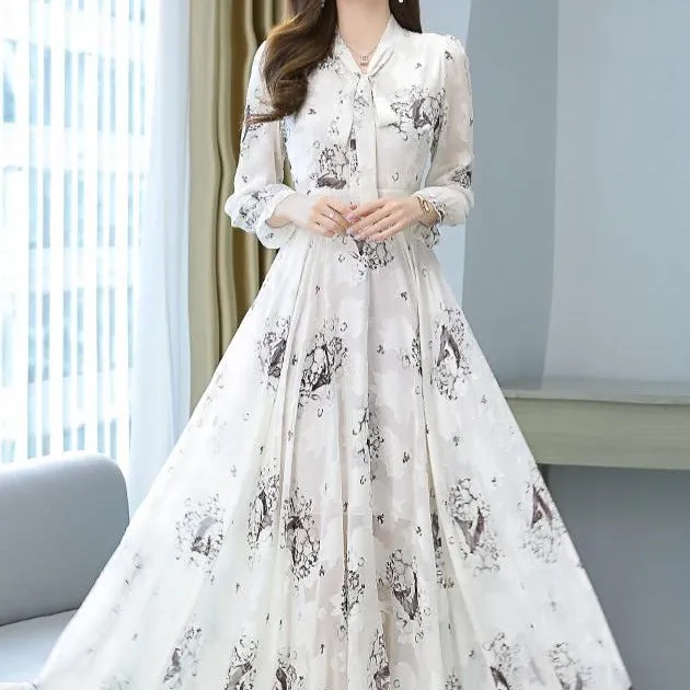 New Vintage Floral Chiffon Long Dress